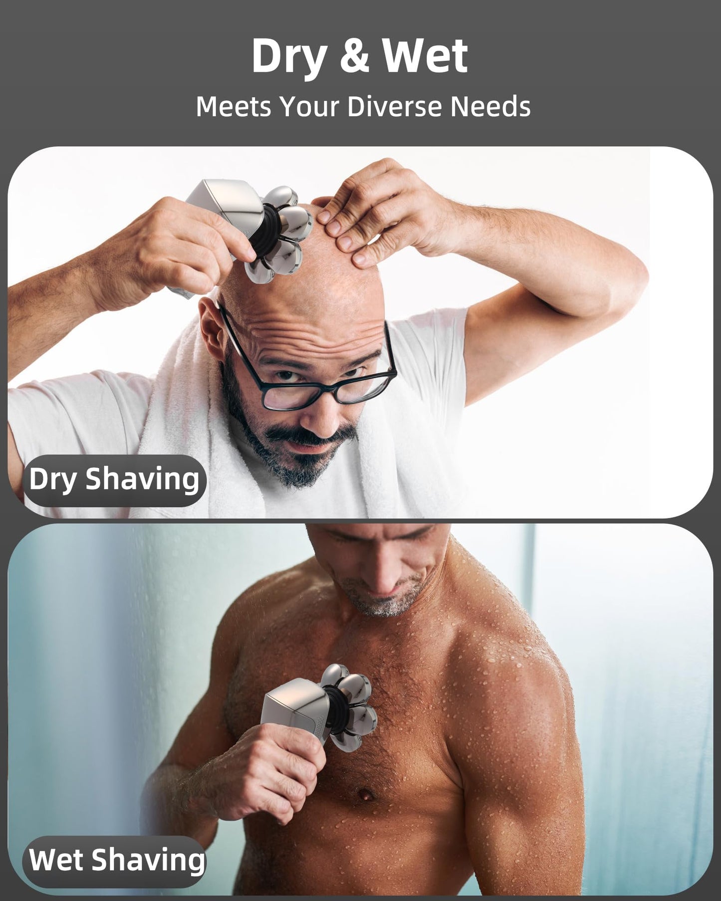 7D Electric Bald Shaver - 5-in-1 Dry/Wet Men's Head Shaver with Led Display & IPX7 Waterproof, Detachable, Rechargeable Razor