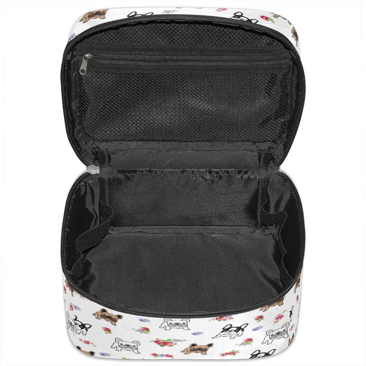 Funky Qiu Makeup Bag,French Bulldog Flower Cosmetic Bags for Woman Girls,Portable Large Capacity Travel Makeup Case Organizer Cosmetic Case Travel Essential