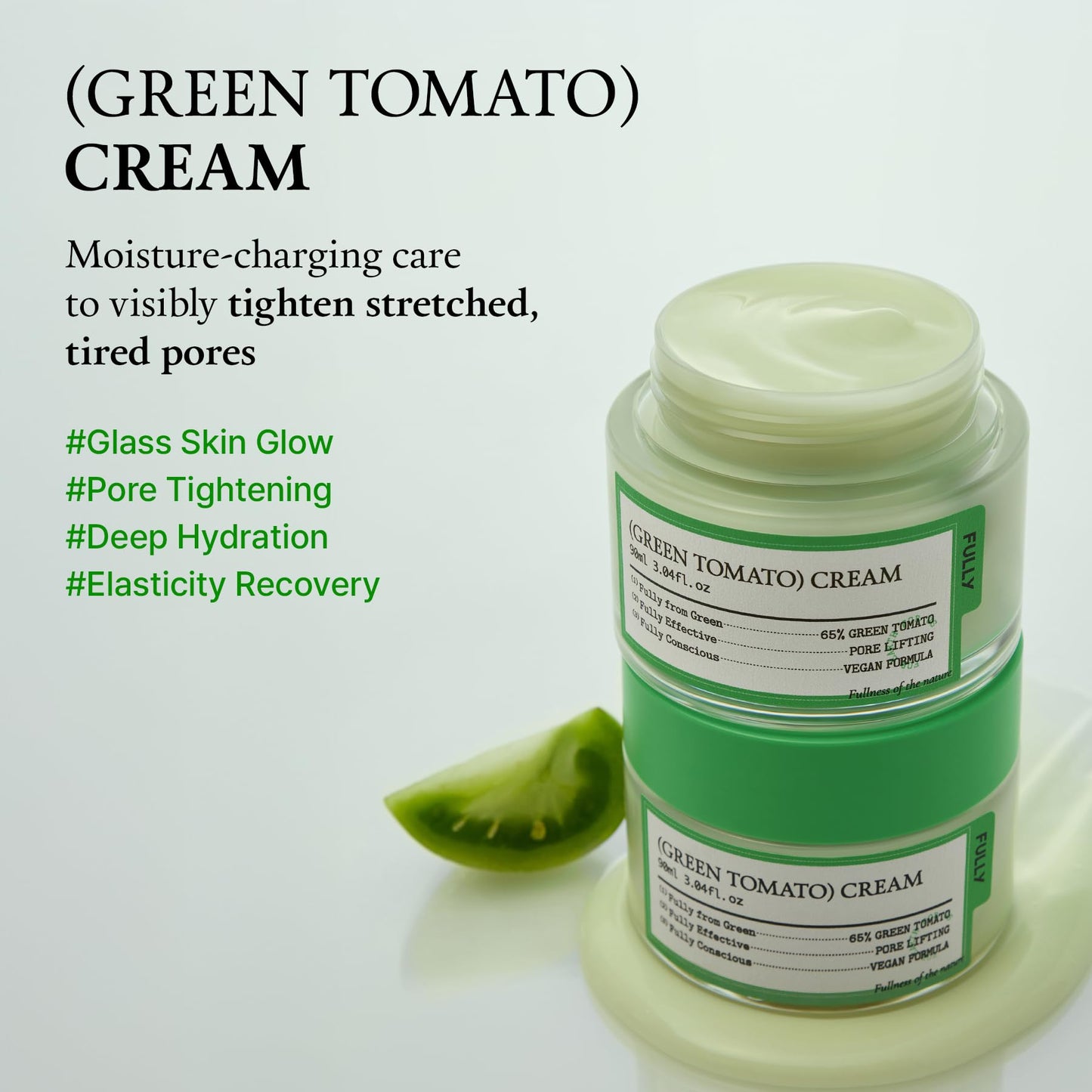 FULLY Green Tomato Facial Cream, Pore Lifting with 65% Green Tomato Extract and Vitamin C, Facial Moisturizer for Hydration and Elastcity, Fragrance Free, Vegan & Dermatologically Tested, 3.04 fl,oz