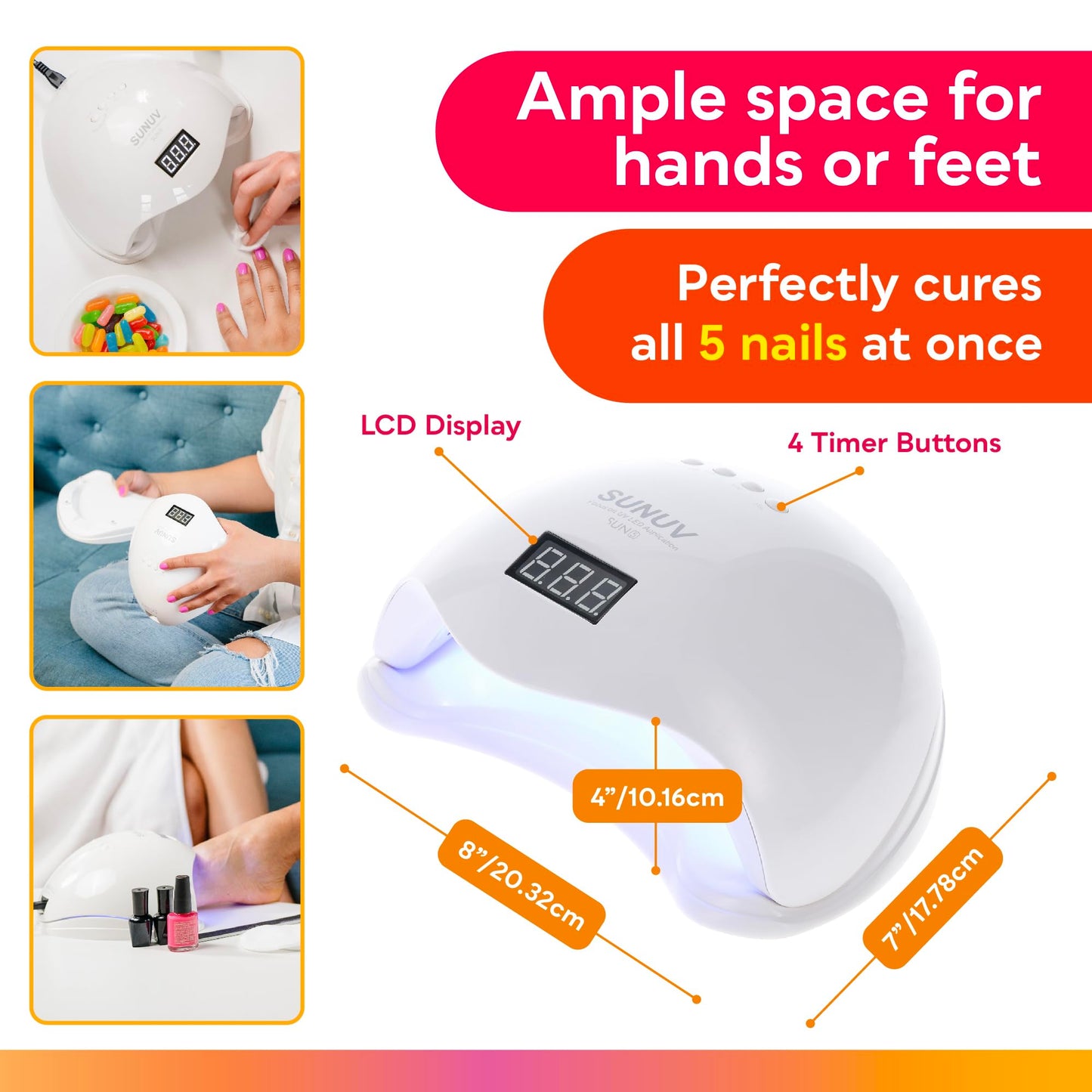 SUNUV UV LED Nail Lamp with 4PCS Cuticle Nippers, Cuticle Pusher with Nail File and Buffer Set, Professional Stainless Steel Durable Pedicure Manicure Nail Care Tools