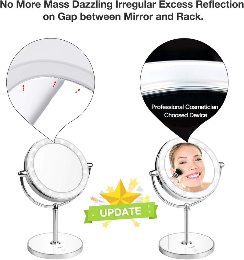 Lighted Makeup Mirror - 1X & 7X Magnification, Double-Sided, Cordless & Rechargeable | Round Shape with Touch Button