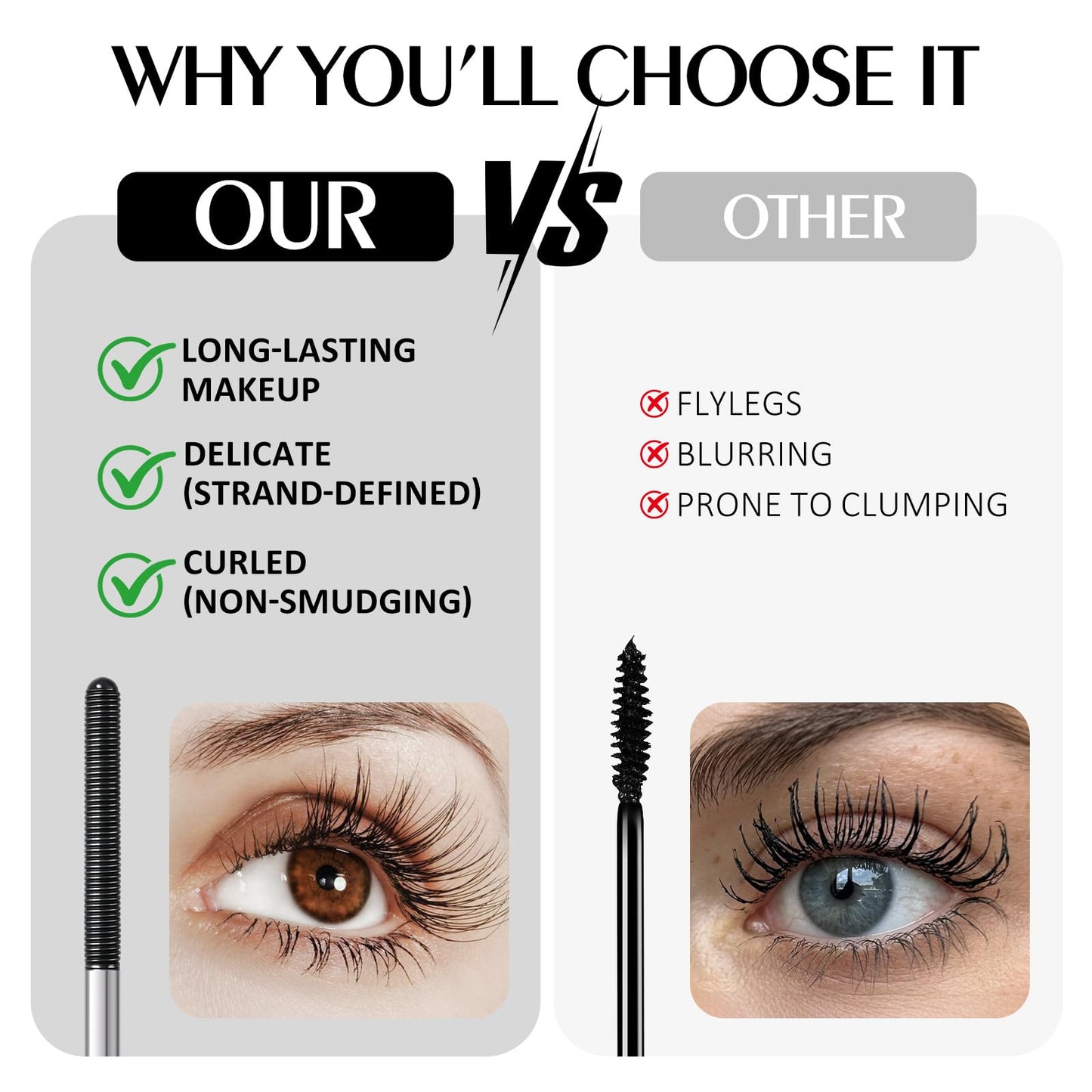 KYDA Washable Metal Mascara, Extra Slim Super Curling Voluming Eyelash, Bristleless Metal Mascara Brush, Lasting No Flaking Pigment