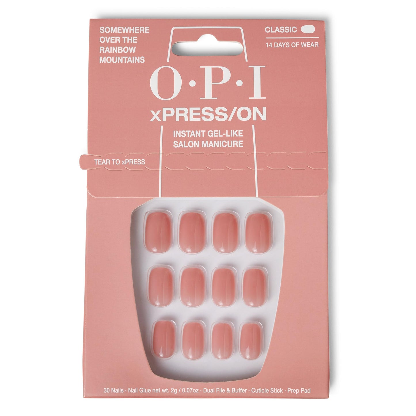 OPI xPRESS/ON Somewhere Over the Rainbow Mountains | Nude Short Round Press On Nails | With Nail Glue | Spring Collection