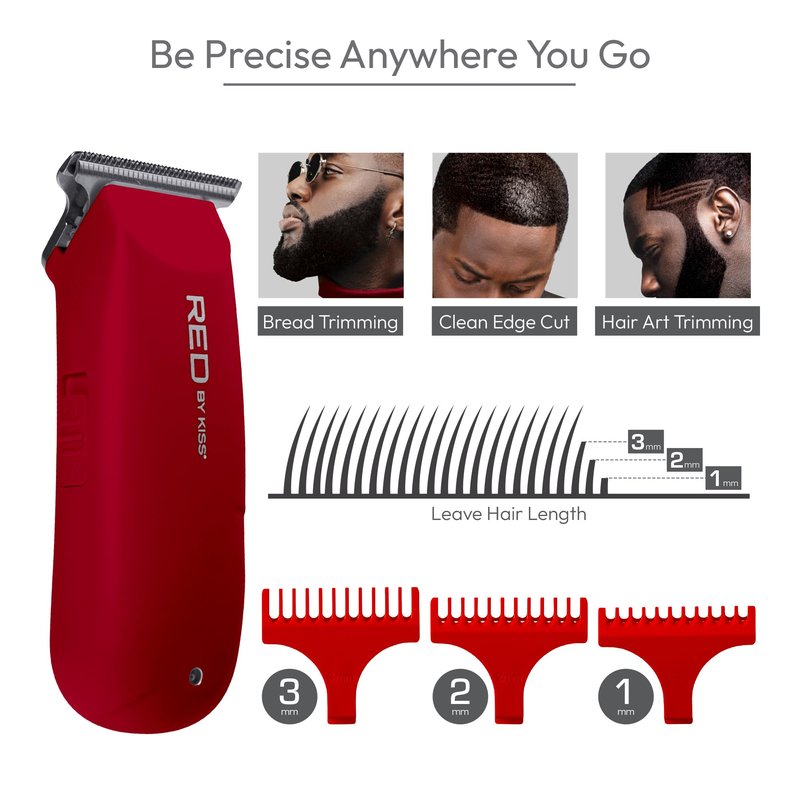 Red by Kiss Hair Clipper, Mini Cordless Hair Trimmer, Long Lasting Hair Cutting Kit, USB-C Rechargeable Haircut Beard Trimming Clippers for Men Women Kids, Portable Grooming Kit (Red)