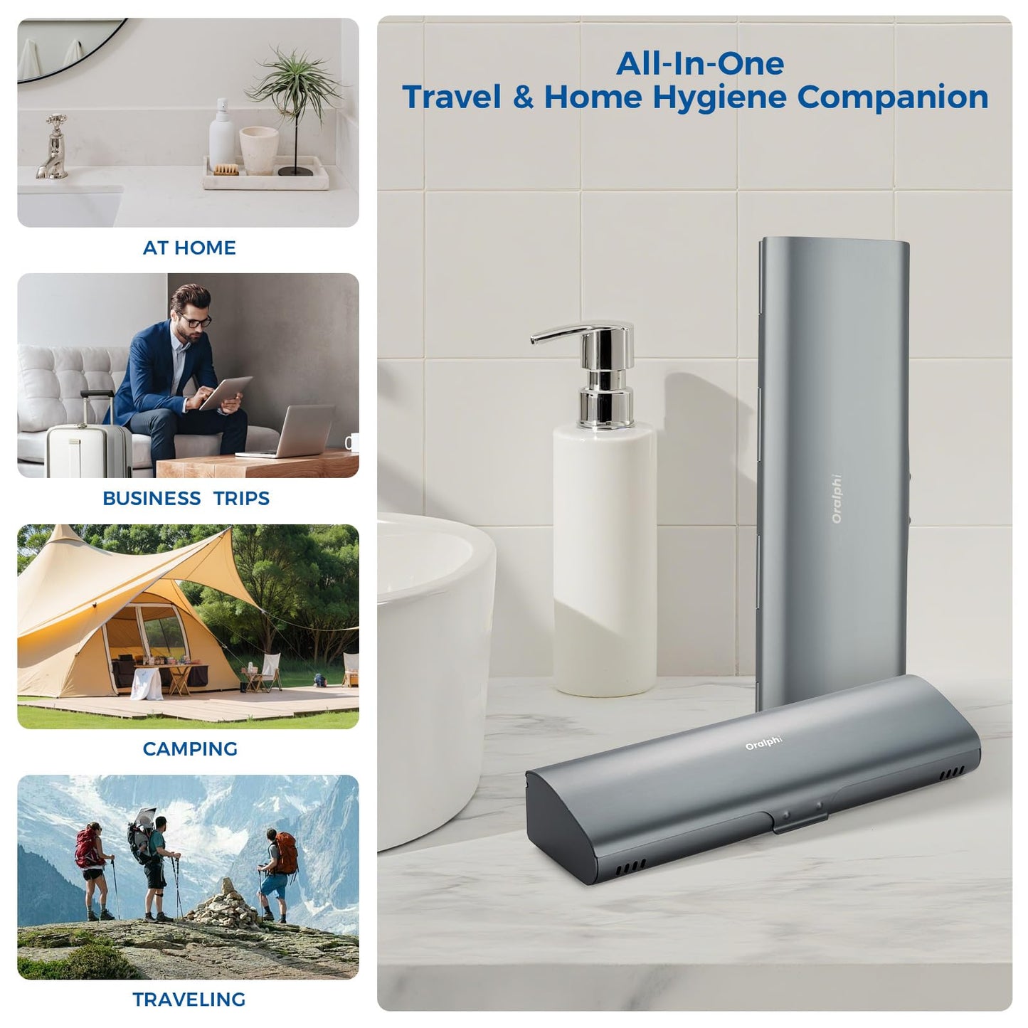 Oralphi Aluminum Electric Toothbrush Travel Case, 2 in 1 Travel Toothbrush Holder for Oral B/Oral-B Pro 1000 1500 5000 7000 and Most Electric Toothbrush for Traveling, Removable Silicone Liner-Grey