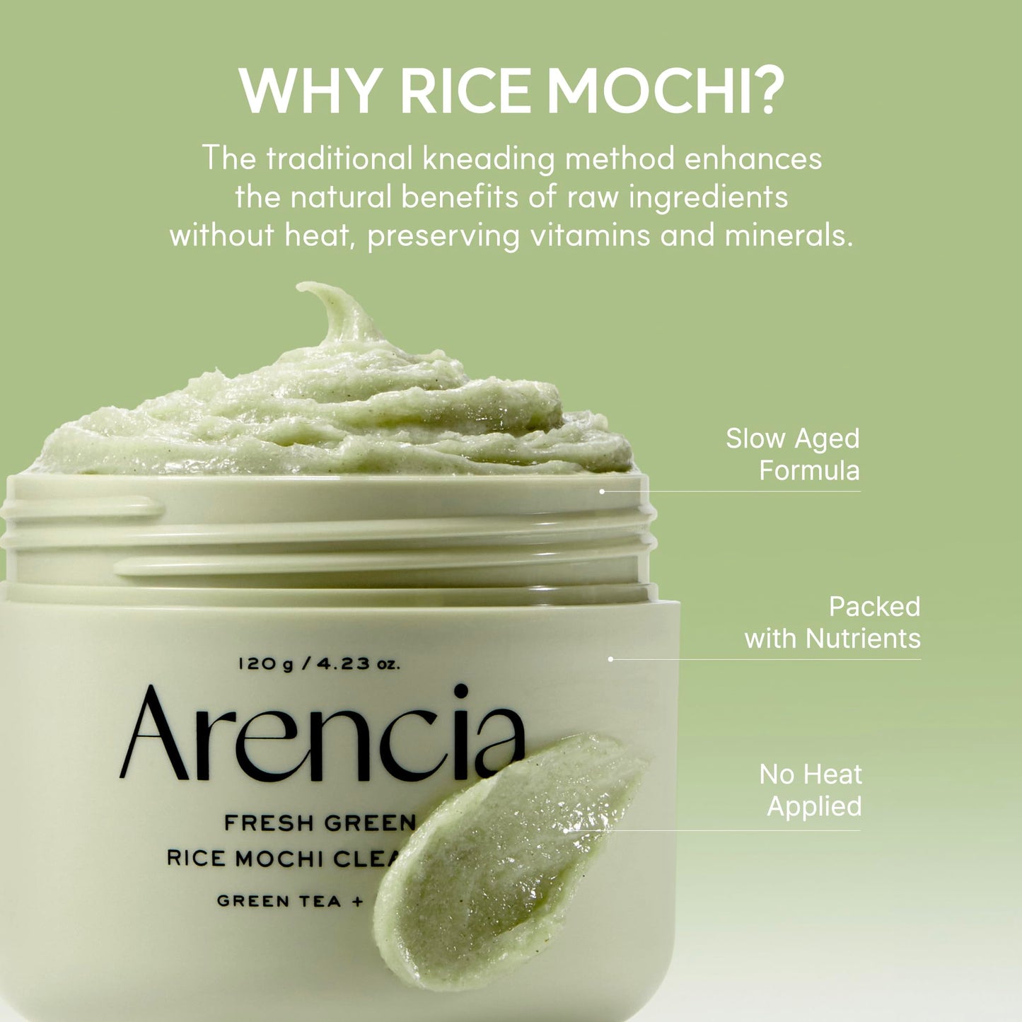 Arencia Korean Rice Mochi Face Cleanser - Face Wash, Gentle Scrub All in One for Deep Cleansing, Moisturizing, Pore Minimizing, Acne-Prone Skin, Removing Blackhead with Rice Water & Green Tea