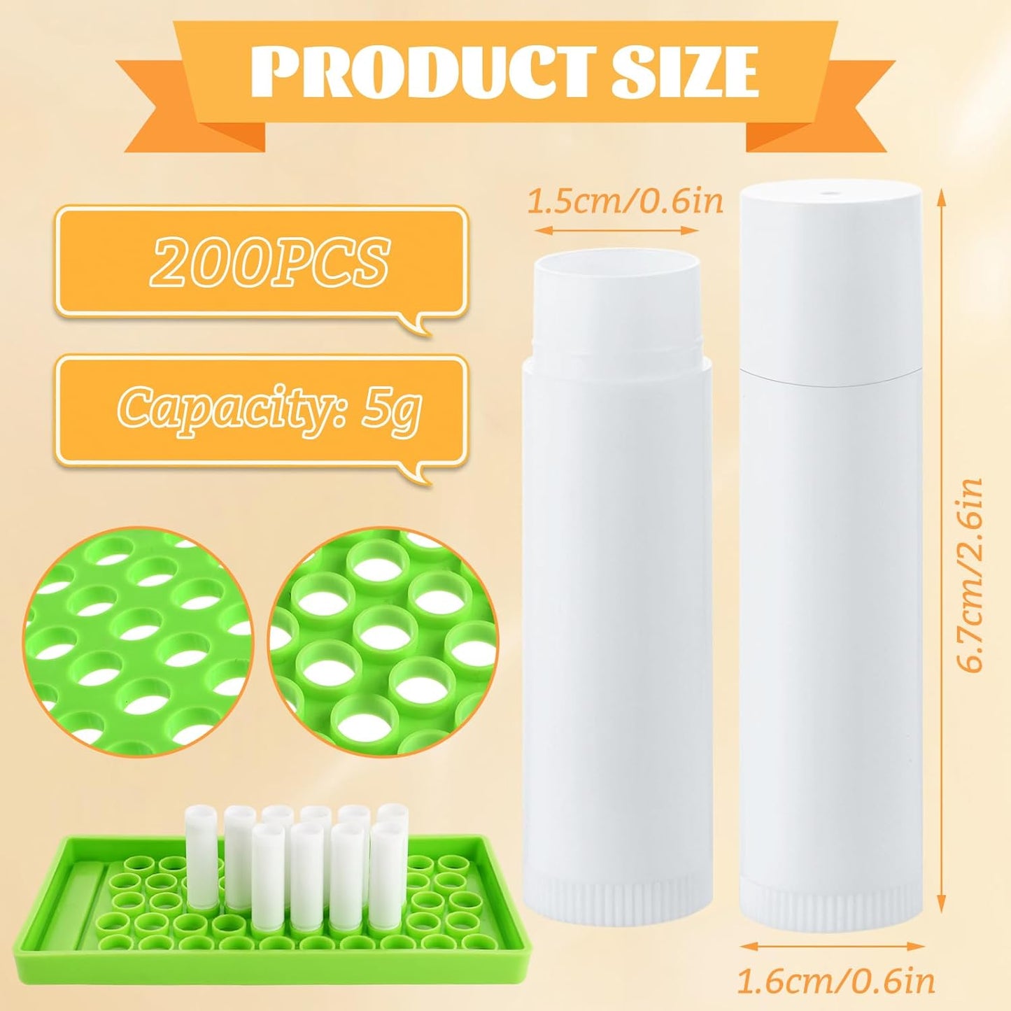 ABuff Lip Balm Tubes - 200 Pcs 5g Empty Plastic Containers for DIY Lipsticks & Solid Perfume | Includes Filling Tray & Spatula