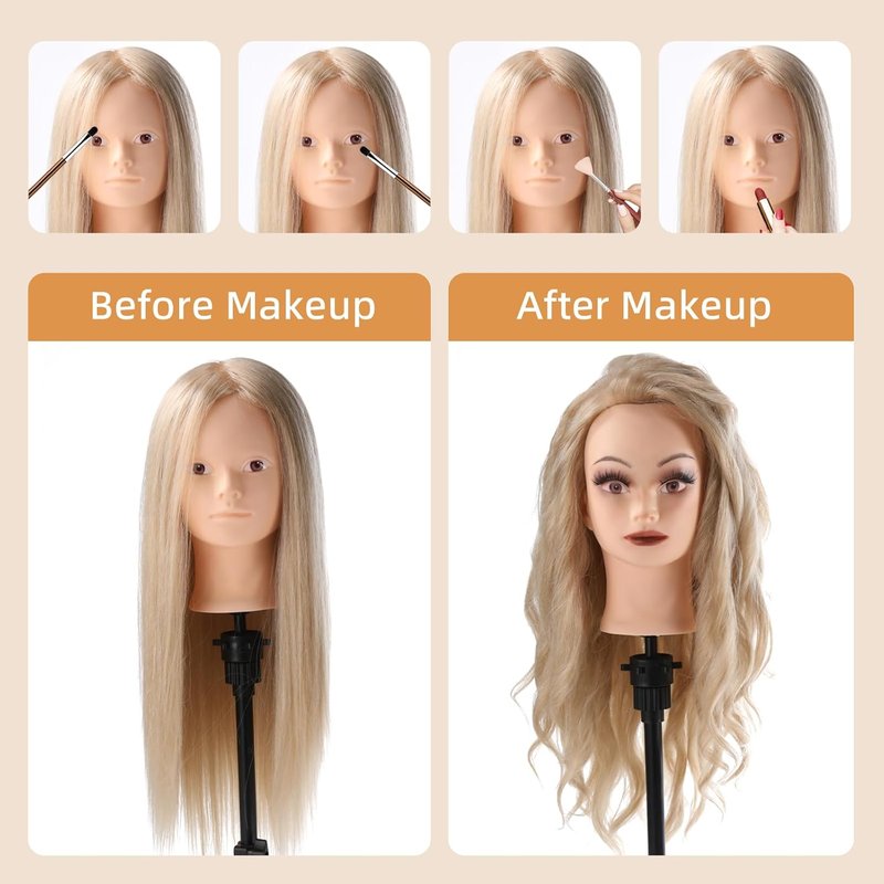 Human Hair Mannequin Head - 70% Real Hair Cosmetology Practice Doll for Hair Styling & Braiding
