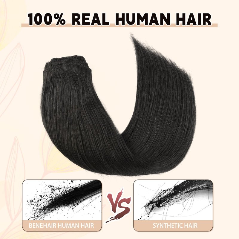 Sassina Clip in Hair Extensions Human Hair Remy Double Weft Straight Clip in Extensions Human Hair Jet Black Real Natural Human Hair Extensions 14 Inch 8 Pcs 90 Grams #1