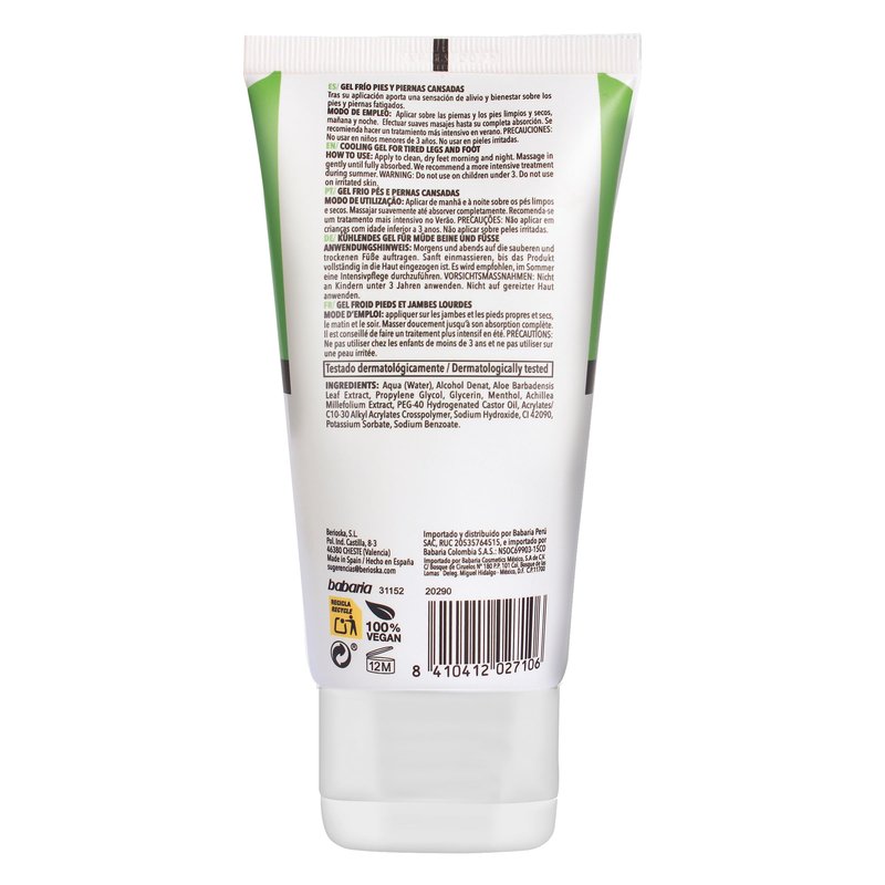 Babaria Cooling Gel for Legs and Feet - Pedicure Foot Spa Products - Calming and Softening Effect - Infused with Castor Oil and Aloe Vera - 3 pc