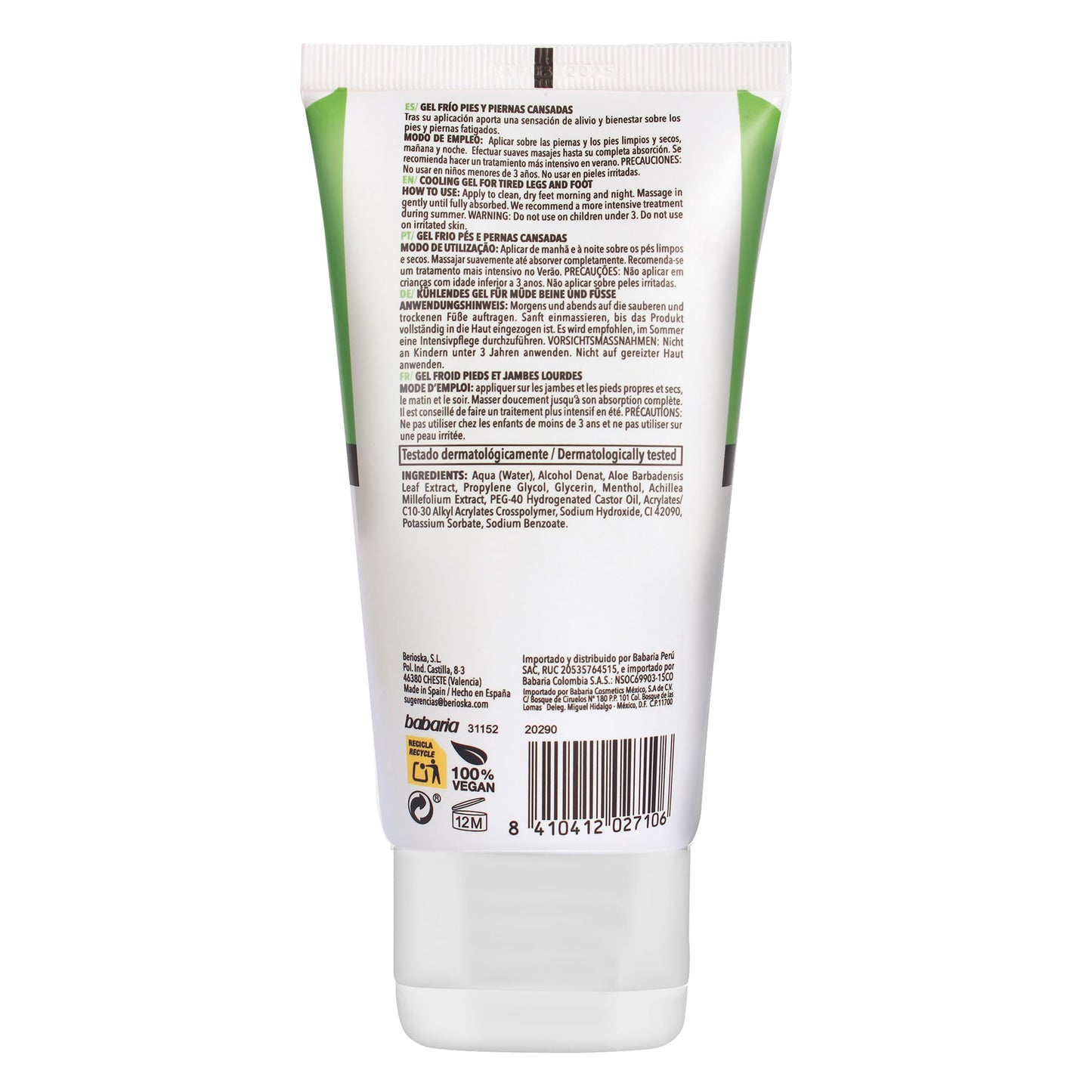 Babaria Cooling Gel for Legs and Feet - Pedicure Foot Spa Products - Calming and Softening Effect - Infused with Castor Oil and Aloe Vera - 3 pc