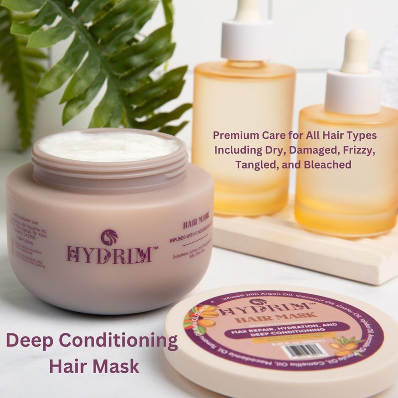 Hydrim Deep Conditioning Hair Mask for Dry Damaged Hair, Hydrating Repair Treatment, Infused with Argan Oil and 10 Nourishing Oils, Helps Smooth Frizz, Fresh Floral Aroma, 8.45 fl oz