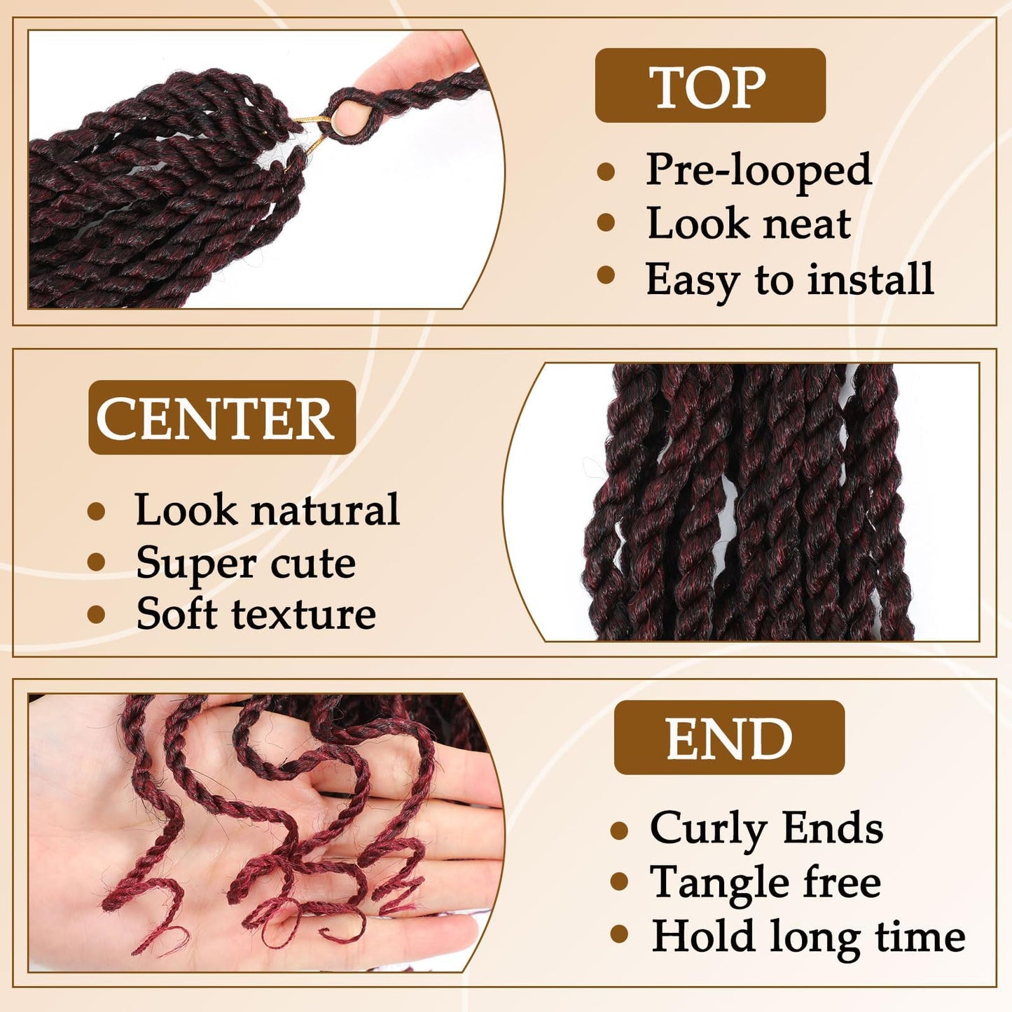 12 Inch Wavy Senegalese Twist Crochet Hair For Black Women 8 Packs Burgundy Senegalese Twist Crochet Braids With Curly Ends Tbug Pre Looped Crochet Twists Hair(12 Inch,TBUG)