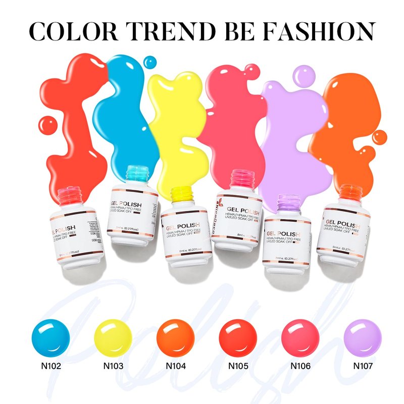 Gel Nail Polish Set - 6 Neon Colors with Nail Primer & Dehydrator | 15ml Each