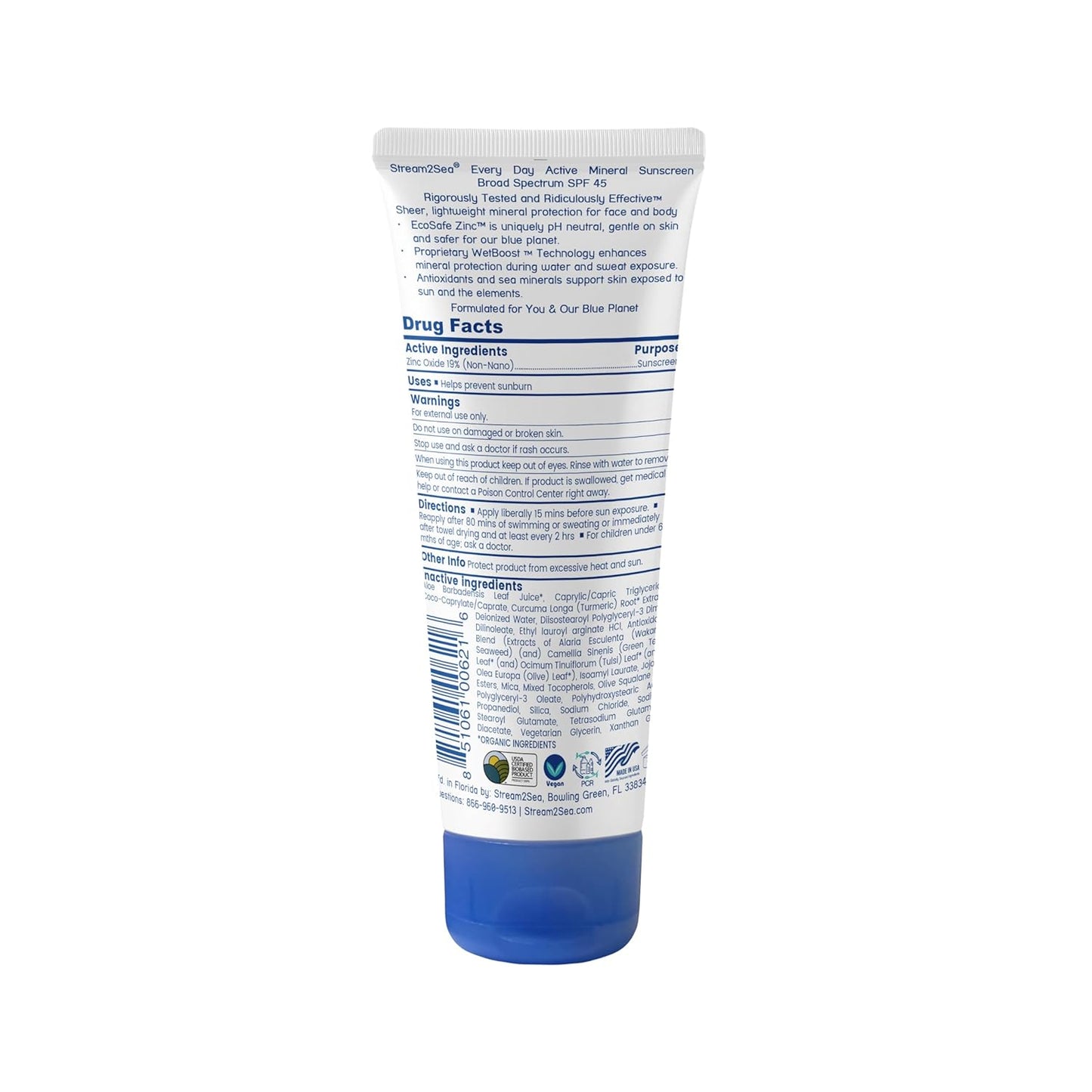 Every Day Active Mineral Sunscreen SPF 45 - Reef Safe, Biodegradable, EWG Verified | Water Resistant 80 Min, 2.5 Fl Oz