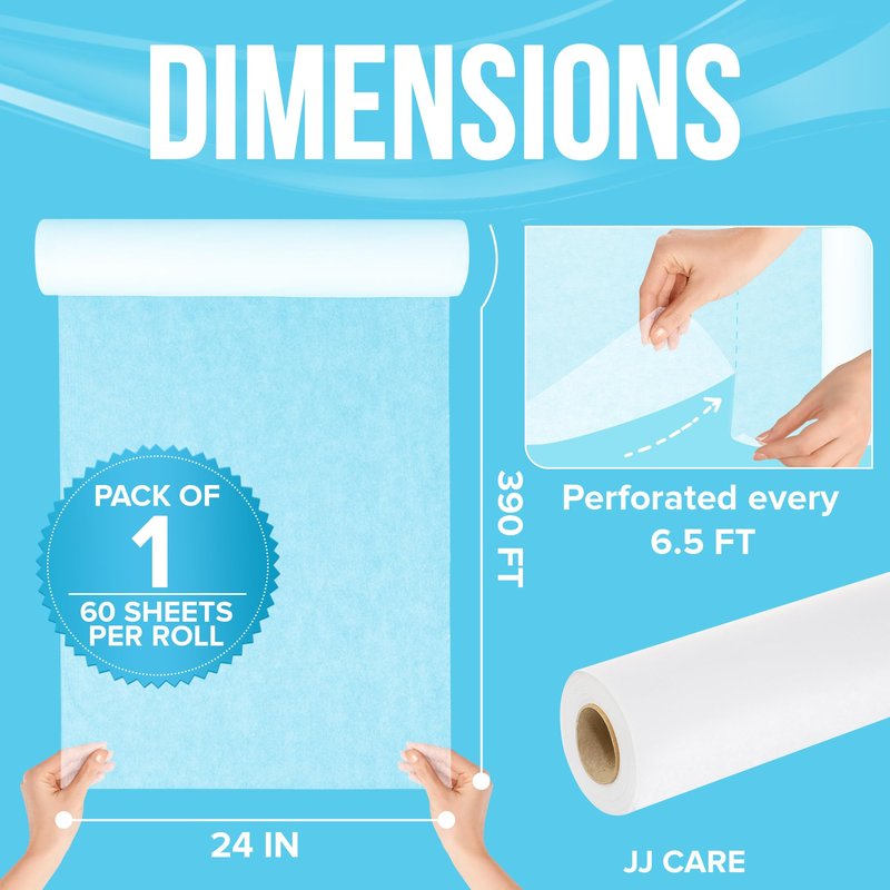 JJ CARE Disposable Massage Table Sheets - 60 Sheets [24" x 390 feet, 1 Roll] - 50% Thicker Perforated Massage Bed Cover, Non-Woven Disposable Roll for Massage Table for Waxing, Facial, Tattoo, & Spa