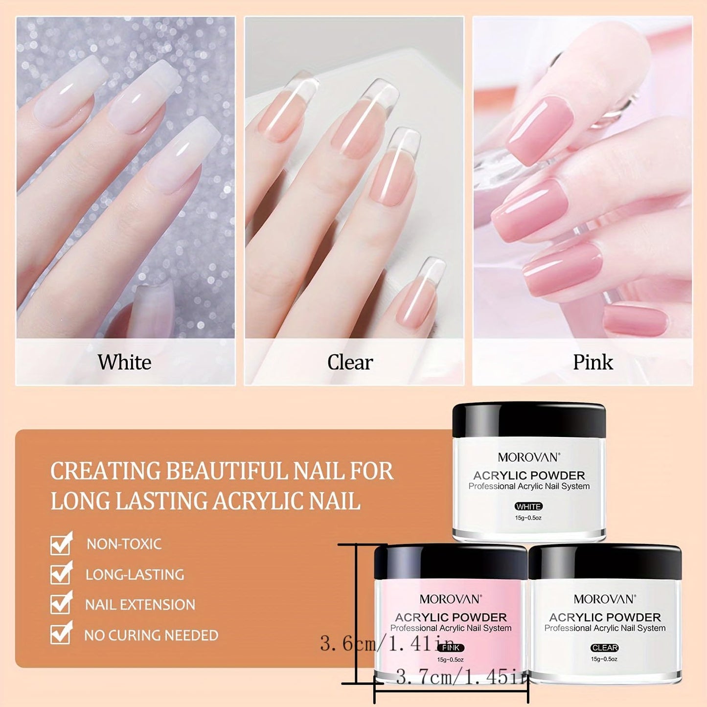 Morovan Monomer Acrylic Nail Liquid with Powder Kit Glitter Acrylic Powders Set for Nail Art Decoration Extension DIY at Home