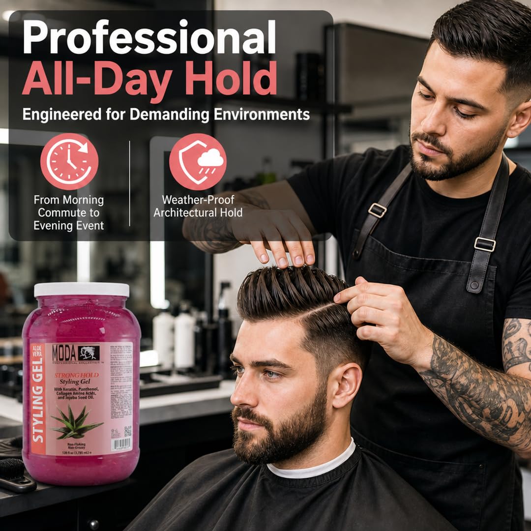 MODA Hair Styling Gel & Restorative Treatment – Alcohol-Free, Sulfate-Free, Paraben-Free | All-Day Hold for All Hair Types | Salon & Family Use | Cruelty-Free, Vegan, Made in USA | 128 oz