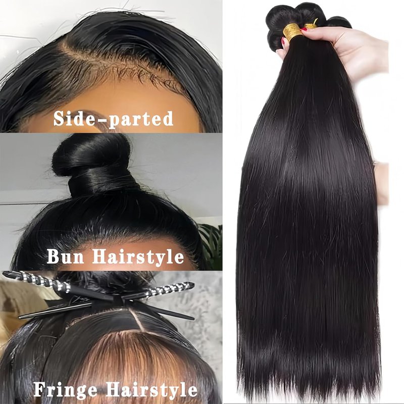 Brazilian Straight Hair Bundles - 100% Unprocessed Virgin Remy Hair | 8-14 Inch Natural Black Extensions