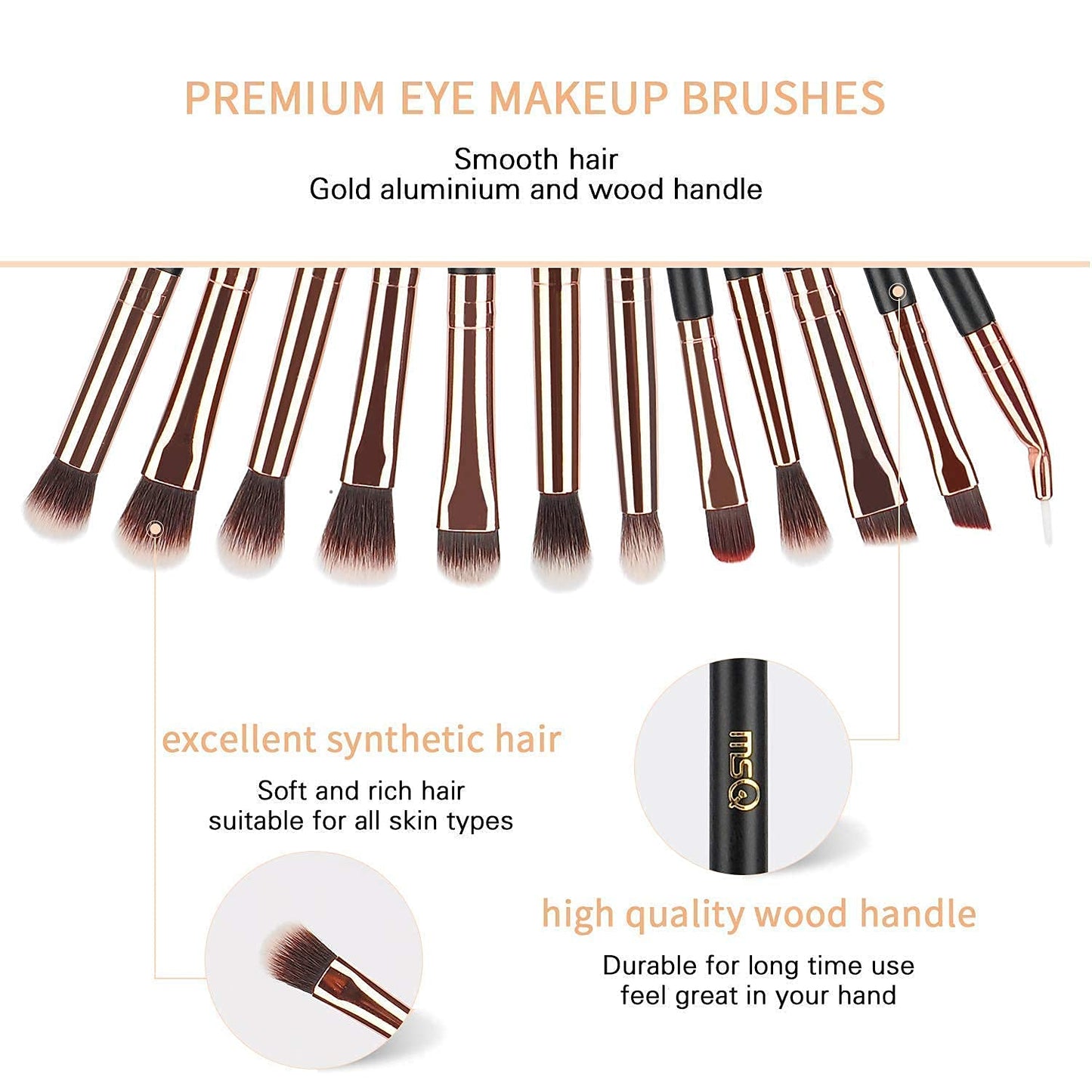 MSQ 15 Pcs White Brush set and 12pcs Rose Gold Eye Makeup Brushes Set, Premium Synthetic Foundation Brush Blending Eyeshadow Eyebrow, Face Powder Blush Concealers Eyeshadow Brush Make up Brushes Set