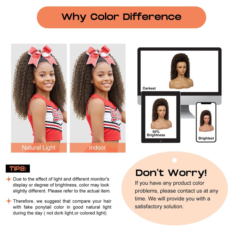 SEIKEA Cheer Ponytail Hair Piece, 100% Super Protein Fiber Curly Cheerleader Hairpiece Lightweight Fluffy Natural Soft 18" Ponytail Extension for Cheerleader Competition, Dance Mocha Melt