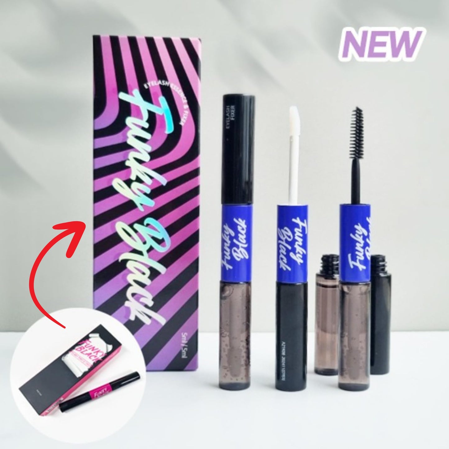 Funky Black Eyelash Growth Serum Enhancer to Grow Thicker, Longer Lashes & Eyebrow boost 1.7fl oz + Eyelash fixer 1.7 fl oz (Enhancer and fixer in One)