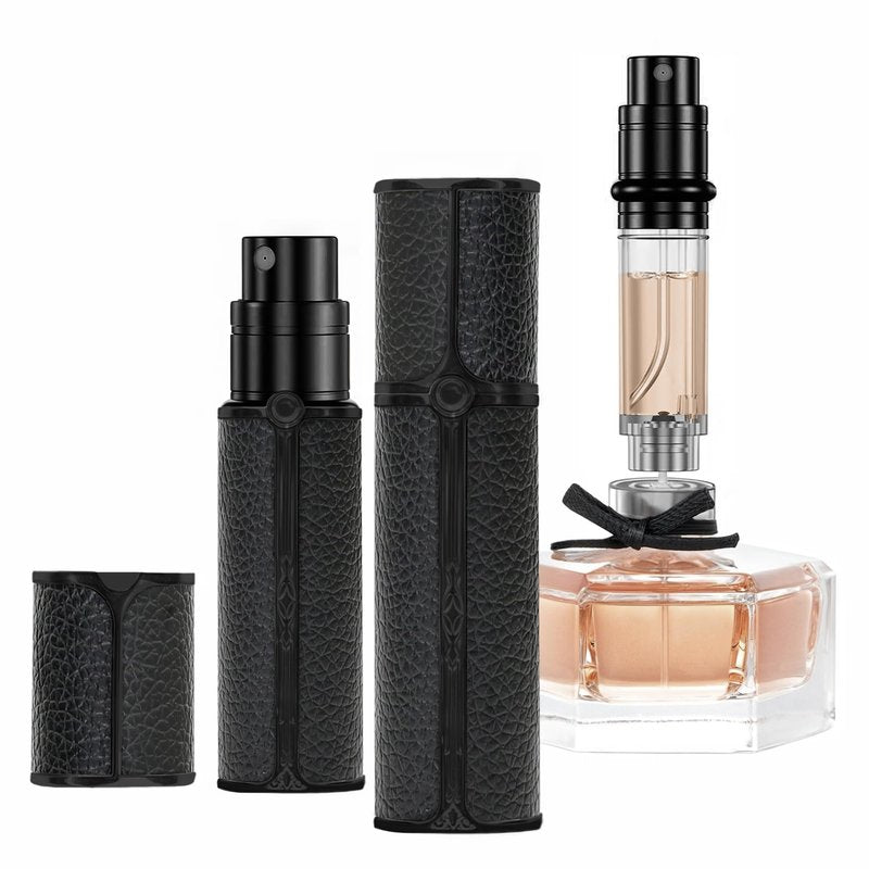 muilsae BF01BKB Leather Perfume Bottle 10ml – Bottom-Fill Refillable Dispenser, Leak-Proof & Portable for Men & Women, Ideal for Travel, Gifting & Daily Use (BKB)