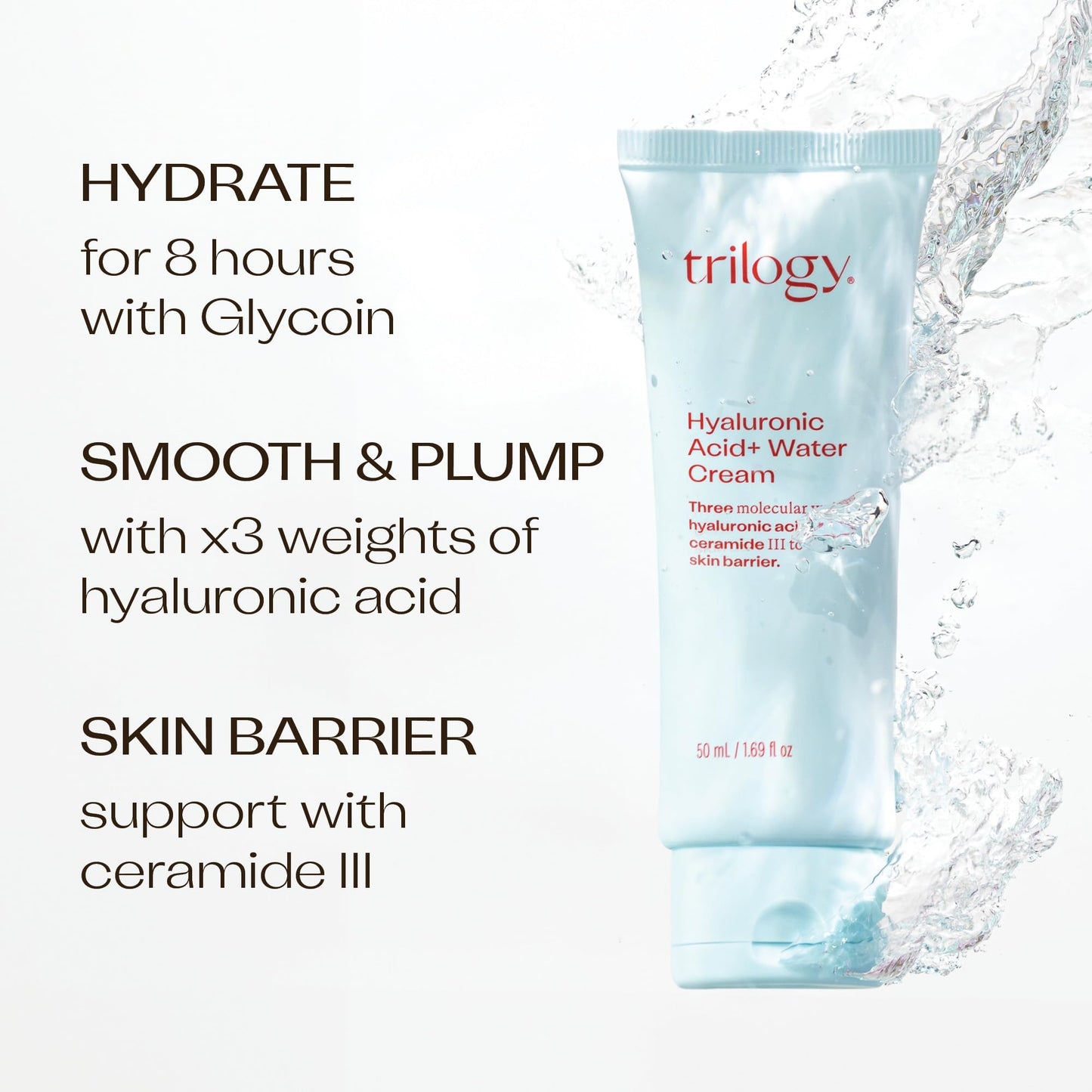 Trilogy Hyaluronic Acid+ Water Cream Lightweight Hydration with Ceramides and Glycoin 1.69 fl oz