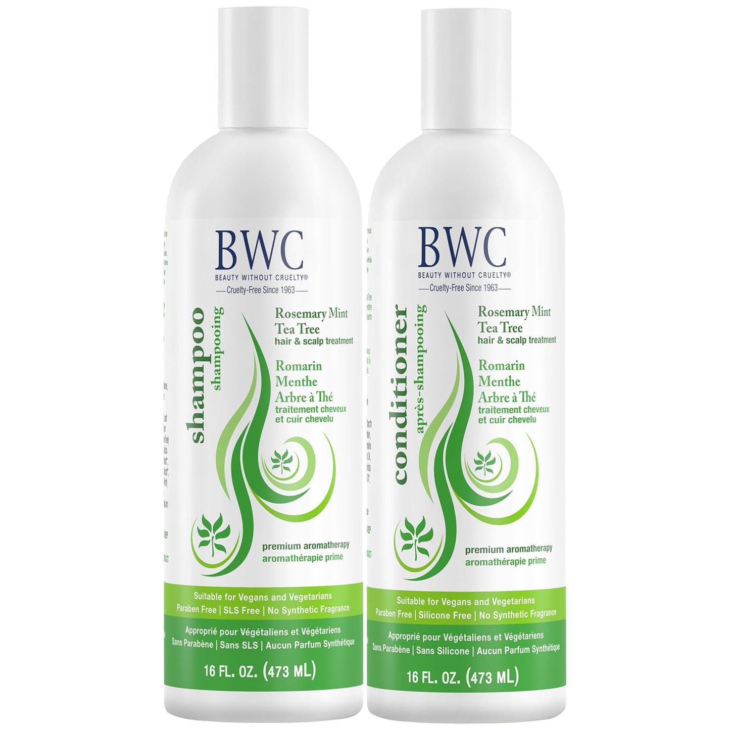 Beauty Without Cruelty Shampoo and Conditioner Set, Clarifying Rosemary Mint Tea Tree – Aromatherapy Hair & Scalp Treatment, SLS-Free, Vegan-Friendly & Cruelty-Free, 16 Oz Ea