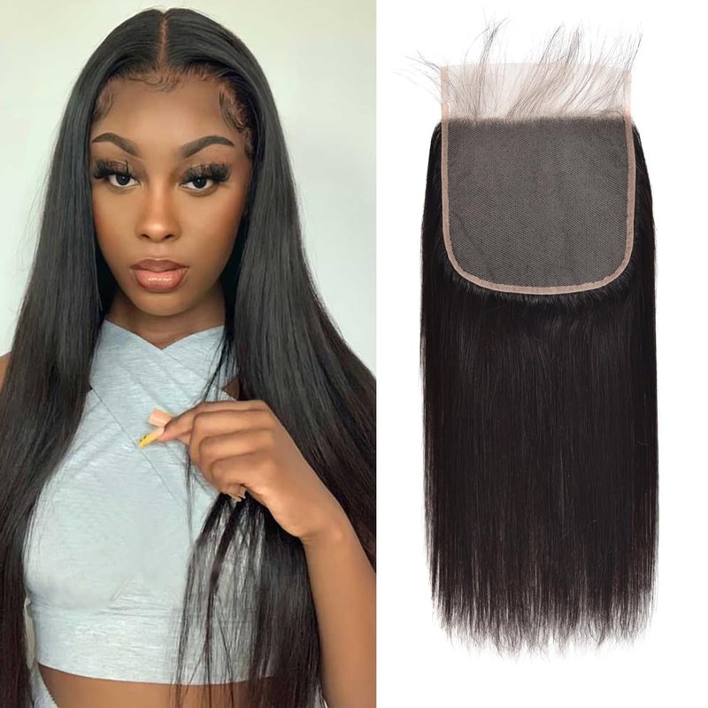 KAFEIER 6x6 Hd Lace Closure Front Brazilian Human Hair With Baby Hair Straight Wave Pre Plucked Lace Closure Free Part Bleached Knot Brazilian Virgin Hair Natural Color 12 inch