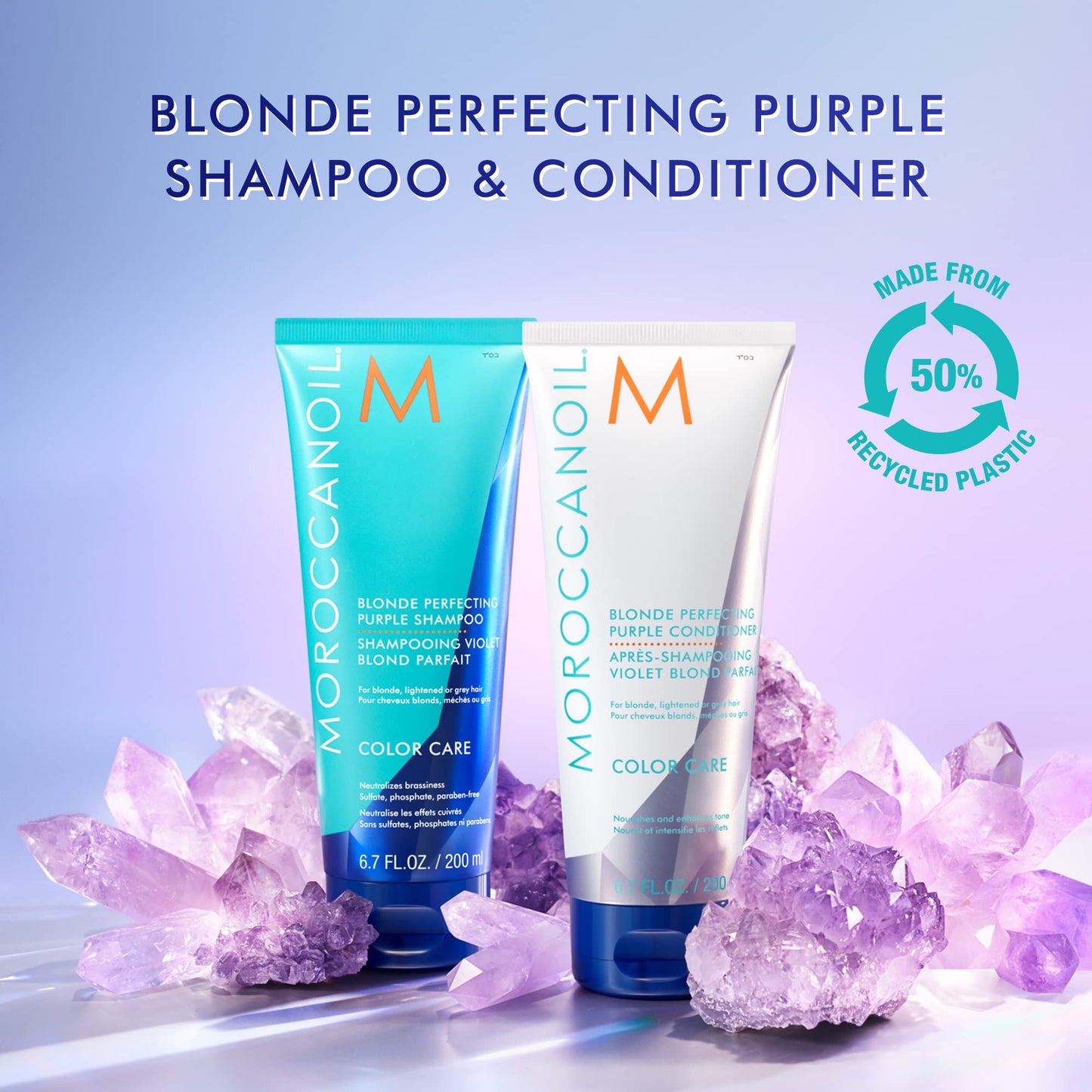 Moroccanoil Blonde Perfecting Purple Shampoo and Conditioner, 8.5 Fl. Oz.