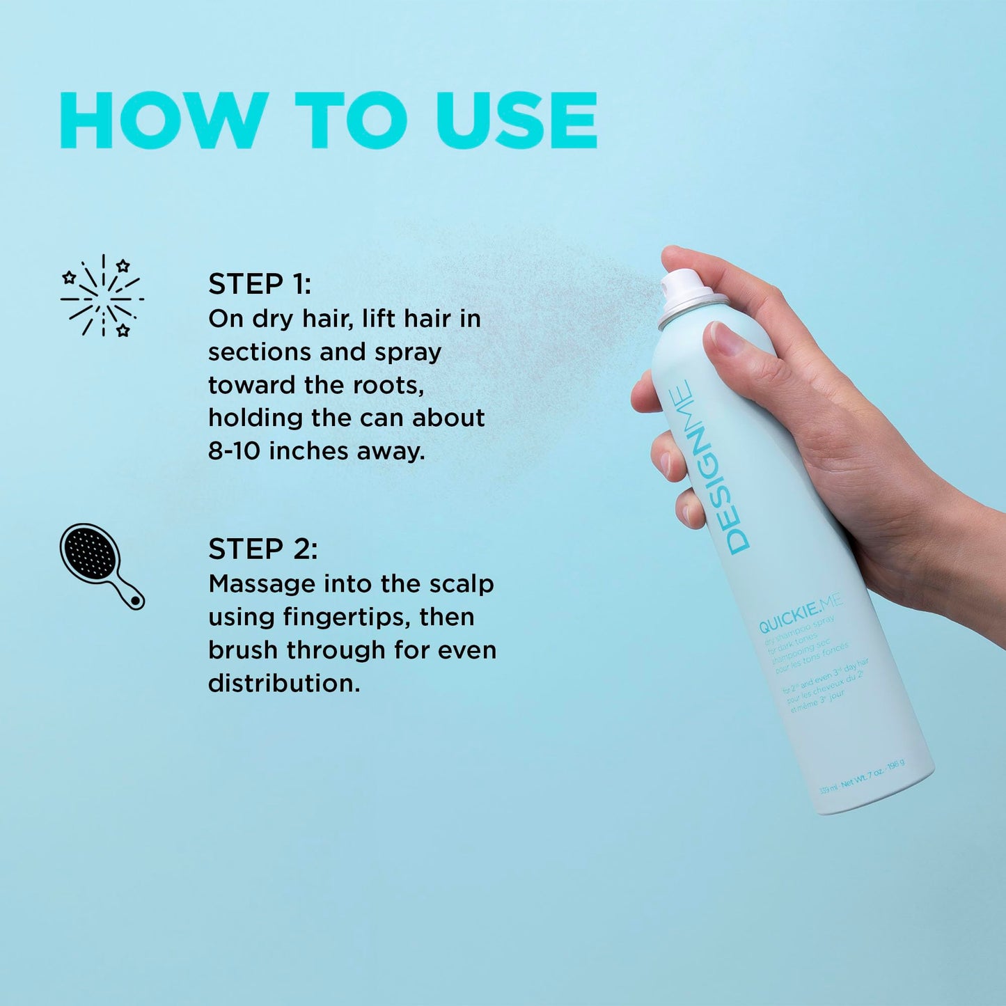 Design.Me QUICKIE.ME Dry Shampoo For Dark Tones | Instantly Refreshes, Absorbs Oils | Root-Lifting Formula with Rice Starch | Residue-Free Waterless Spray for Brown, Black, Dark & Red Hair