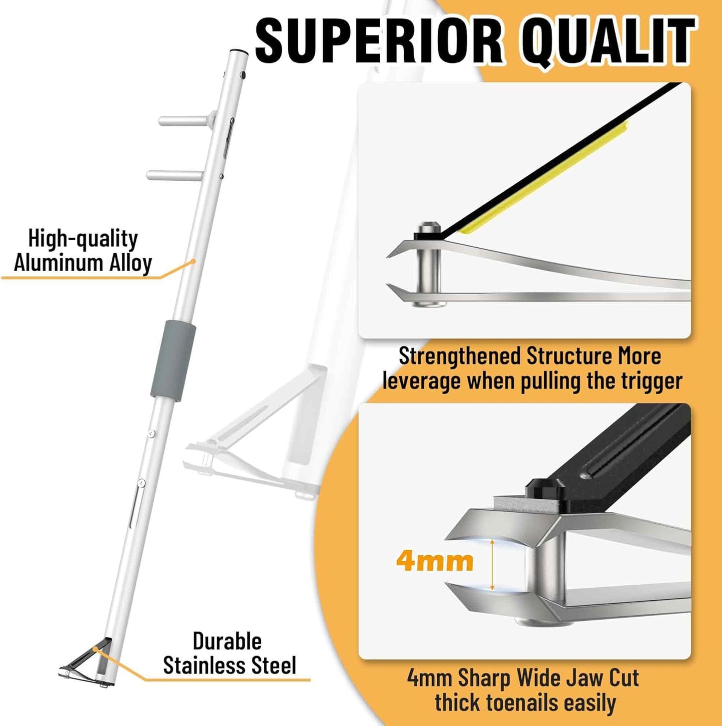 Long Handled Toenail Clippers - Ergonomic Design for Thick Nails | Ideal for Seniors & Arthritis Sufferers, 50cm