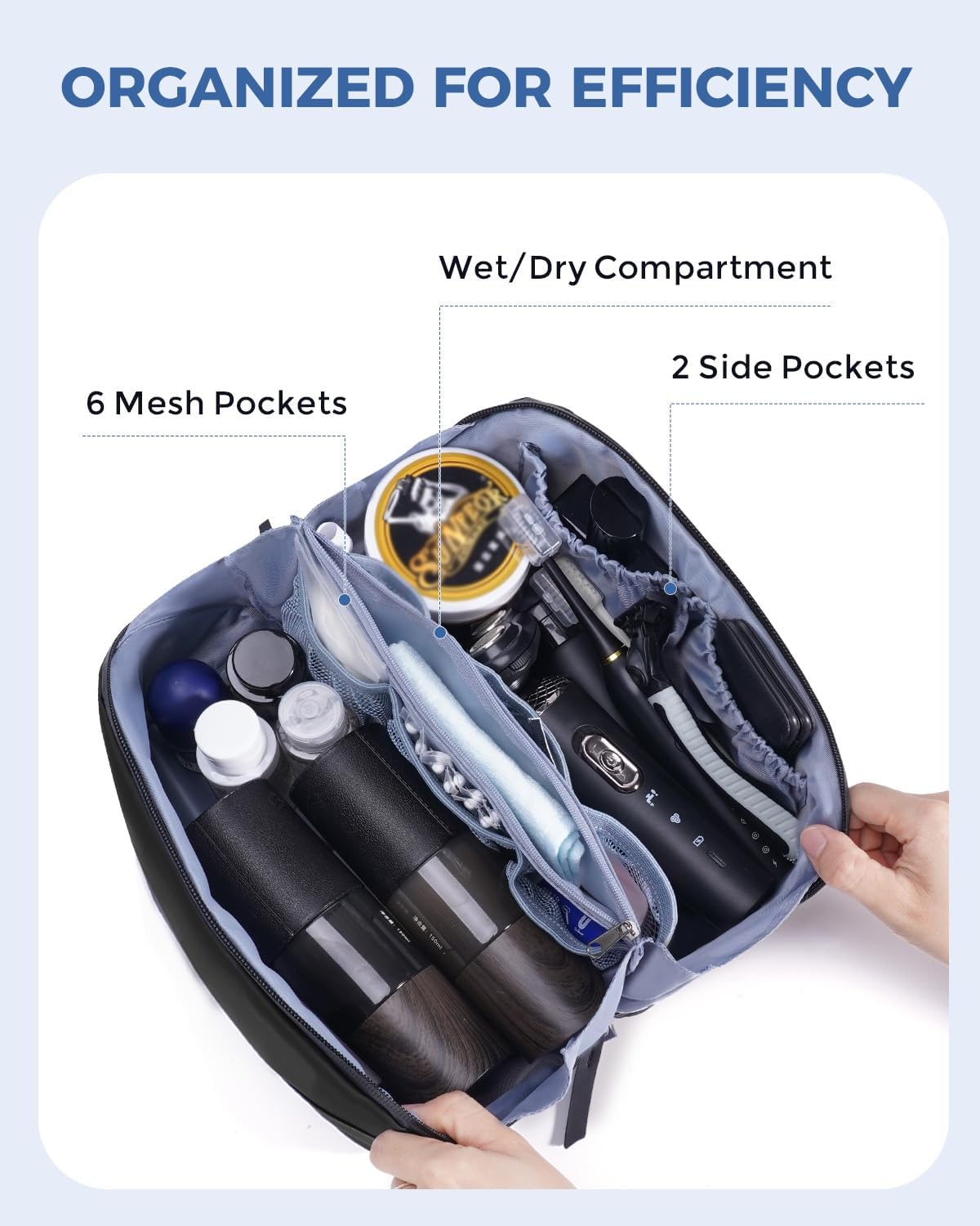 Toiletry Bag for Men - PU Leather Travel Organizer with Waterproof Hanging Pouch | Black Dopp Kit