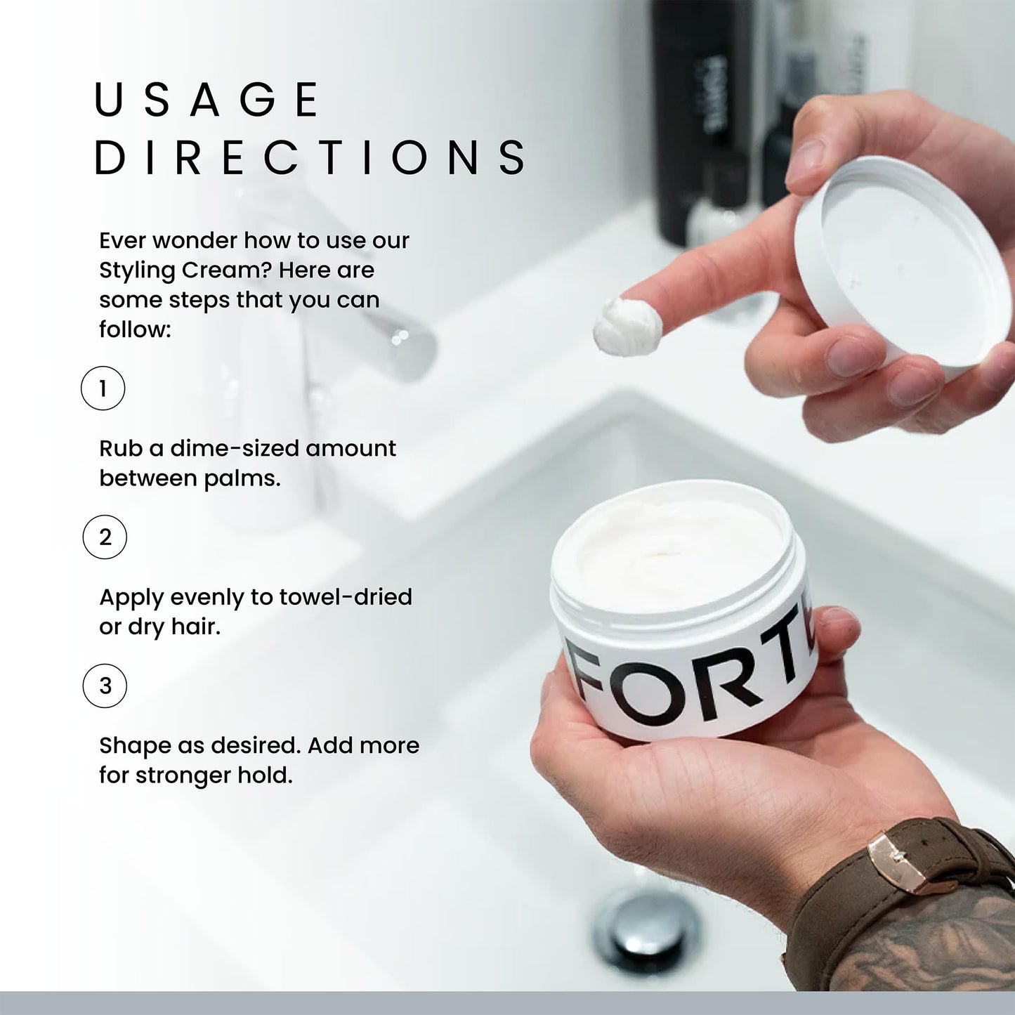 Forte Series Hair Styling Cream, 3 oz, Medium Hold, Light Cream, Volumizing & Thickening Cream for Men, Water Soluble Hair Texturizer for Easy Washout
