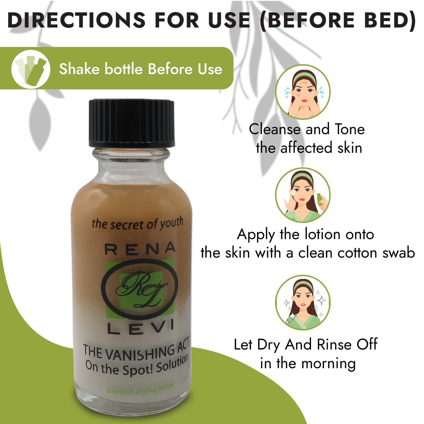 Rena Levi Acne Spot Pimple Drying Lotion - For Face and Body Use, Dries Out Blemishes and Pores - 1oz