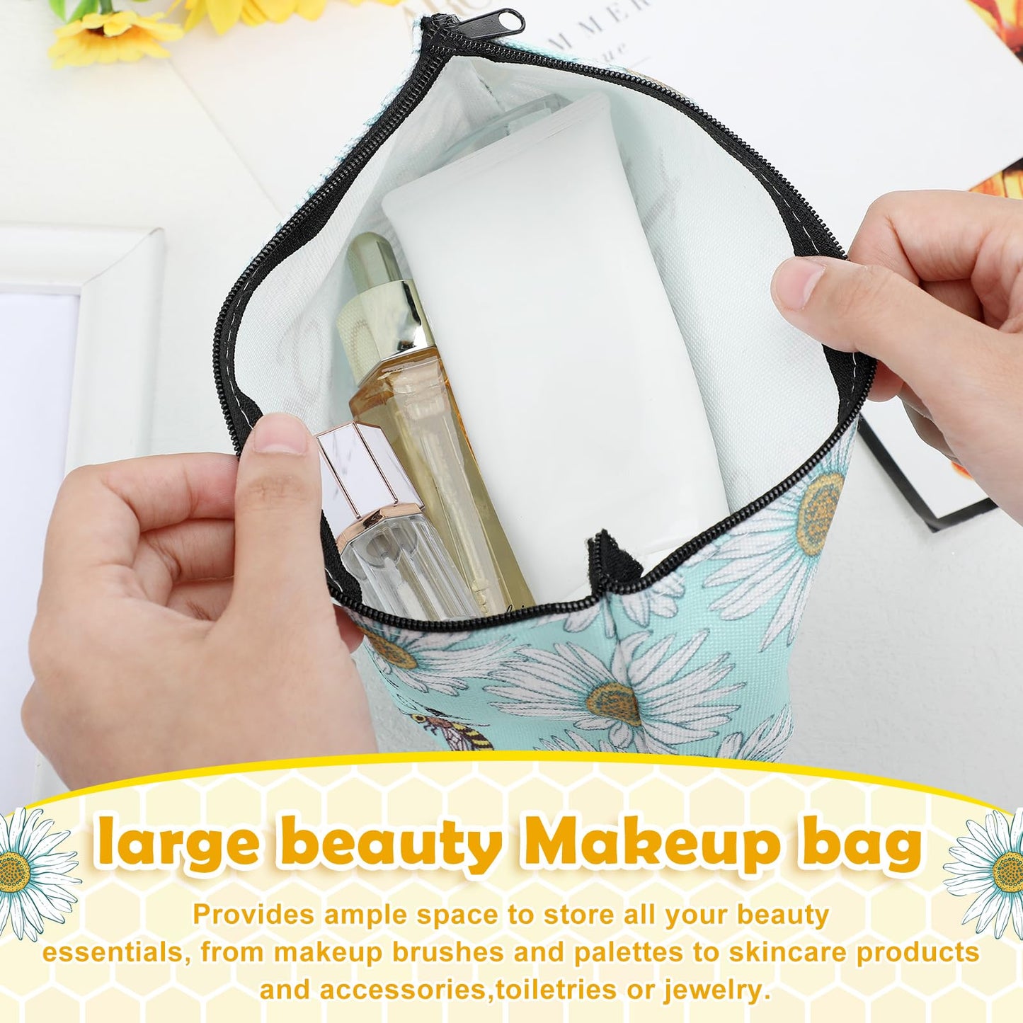 Bulyoou 16 Pcs Funny Bee Makeup Bags Travel Pouch Honey Inspirational Cosmetic Bags with Zipper Toiletry Bag Purse Bulk Bee Gifts for Women Birthday Gifts