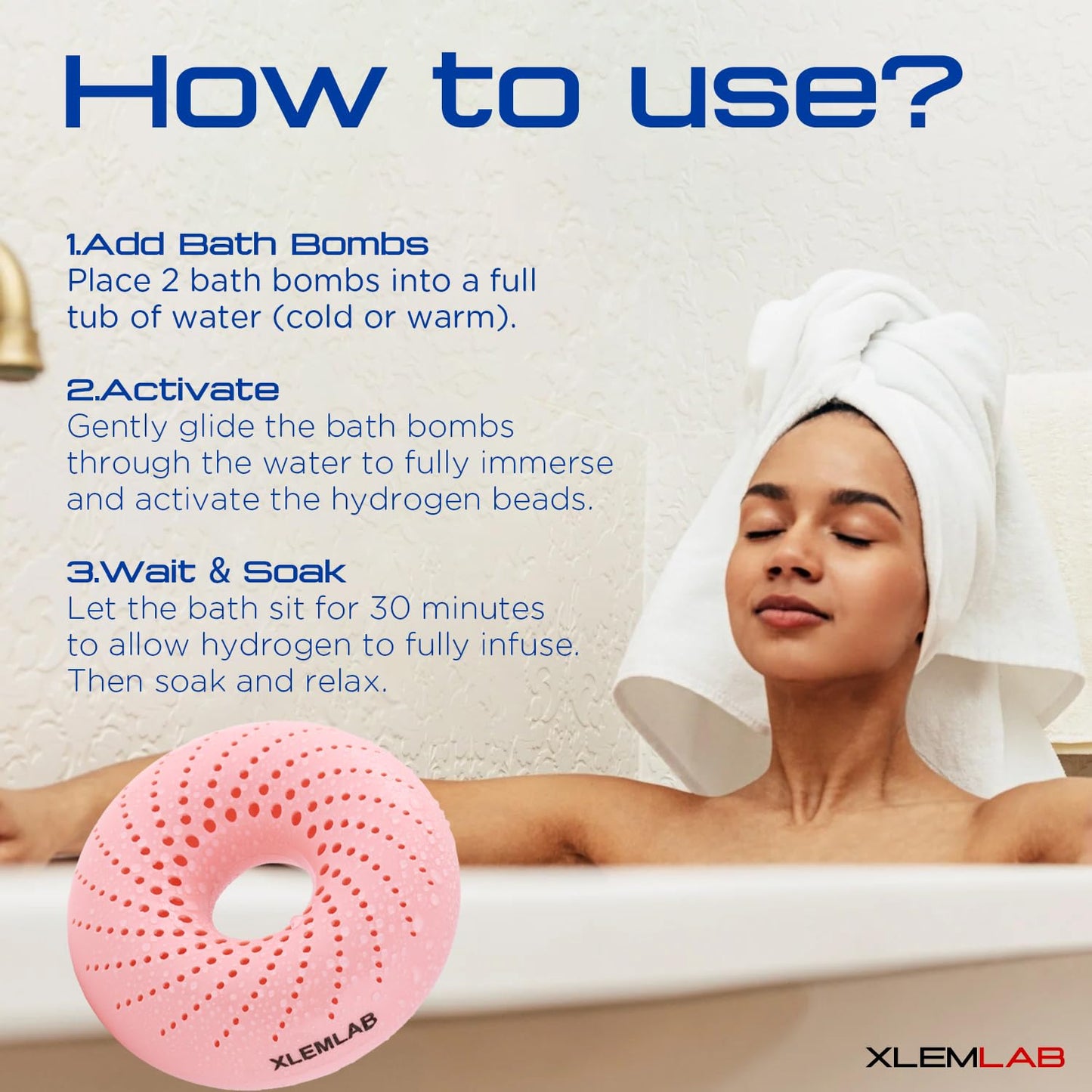 XLEMLAB 4 Packs H2 Hydrogen Bath Bombs for Women,Molecular Hydrogen Water Tablets for Spa,14 Days Reuseable,Antioxidant Anti-Aging, Relaxing Post-Exercise Routine, Muscle Recovery,Gift for Women