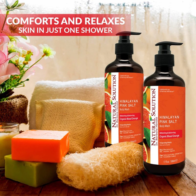 Natural Solution Body Wash - Revitalizing Organic Blood Orange Extract & Himalayan Pink Salt | 17 fl oz Each, Pack of 6