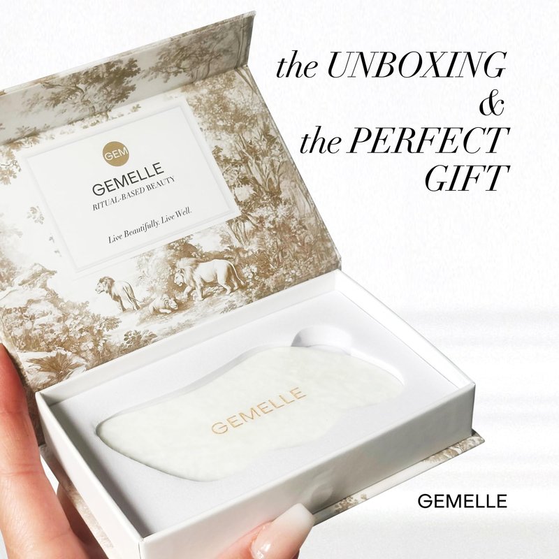 GEMELLE White Jade Gua Sha Tool – 10x Award-Winning Face & Body Sculpting Stone with 5-Edge Design for Lymphatic Drainage, Puffiness & Jawline – Premium Gift for Women, Glow-Boosting Natural Ritual