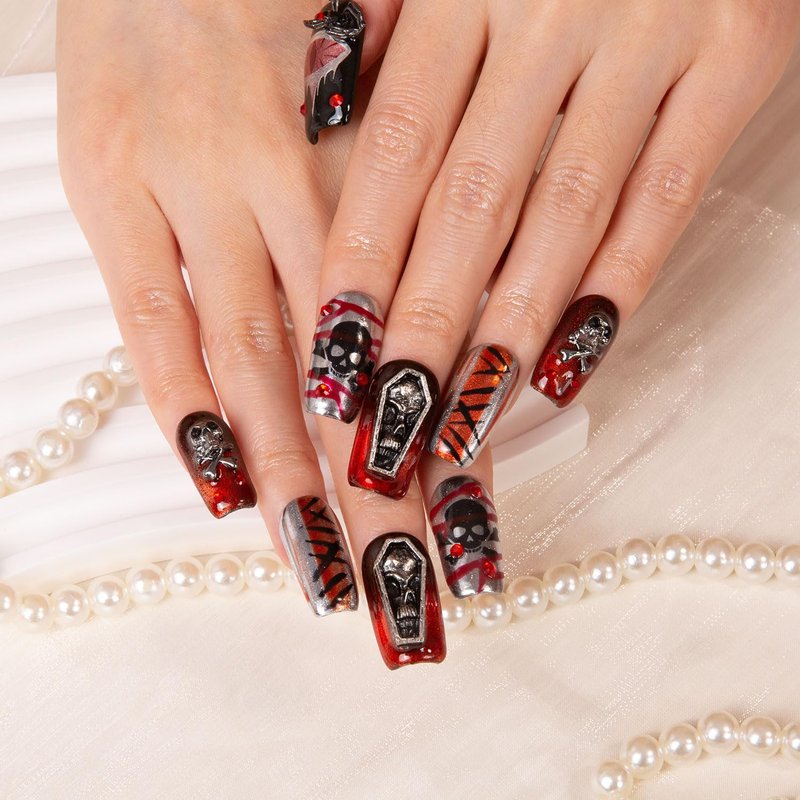 LOVFUL Press on Nails Colorful Pop | Handmade with Full Covered Crystals | Reusable Fake Nails | Square Regular 1.0 in | H116-M
