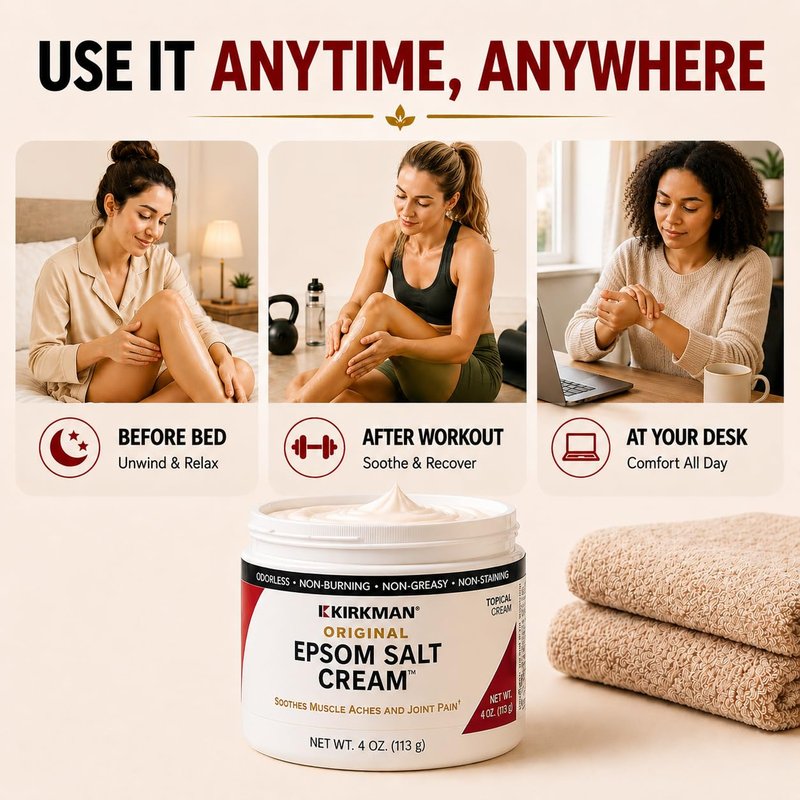 Kirkman – Epsom Salt Cream – 4oz Cream – Gluten Free – Casein Free