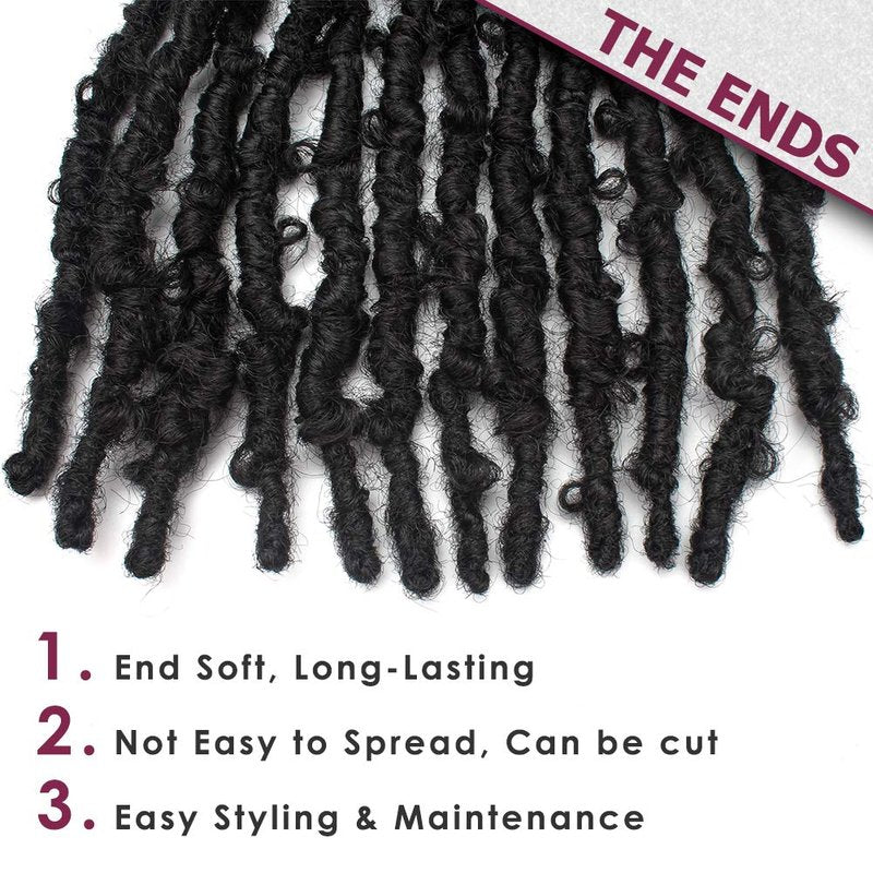 Niseyo 14 Inch Butterfly Locs Crochet Hair 6 Packs Pre Looped Handmade Black Distressed Faux Locs Crochet Braids (1B)