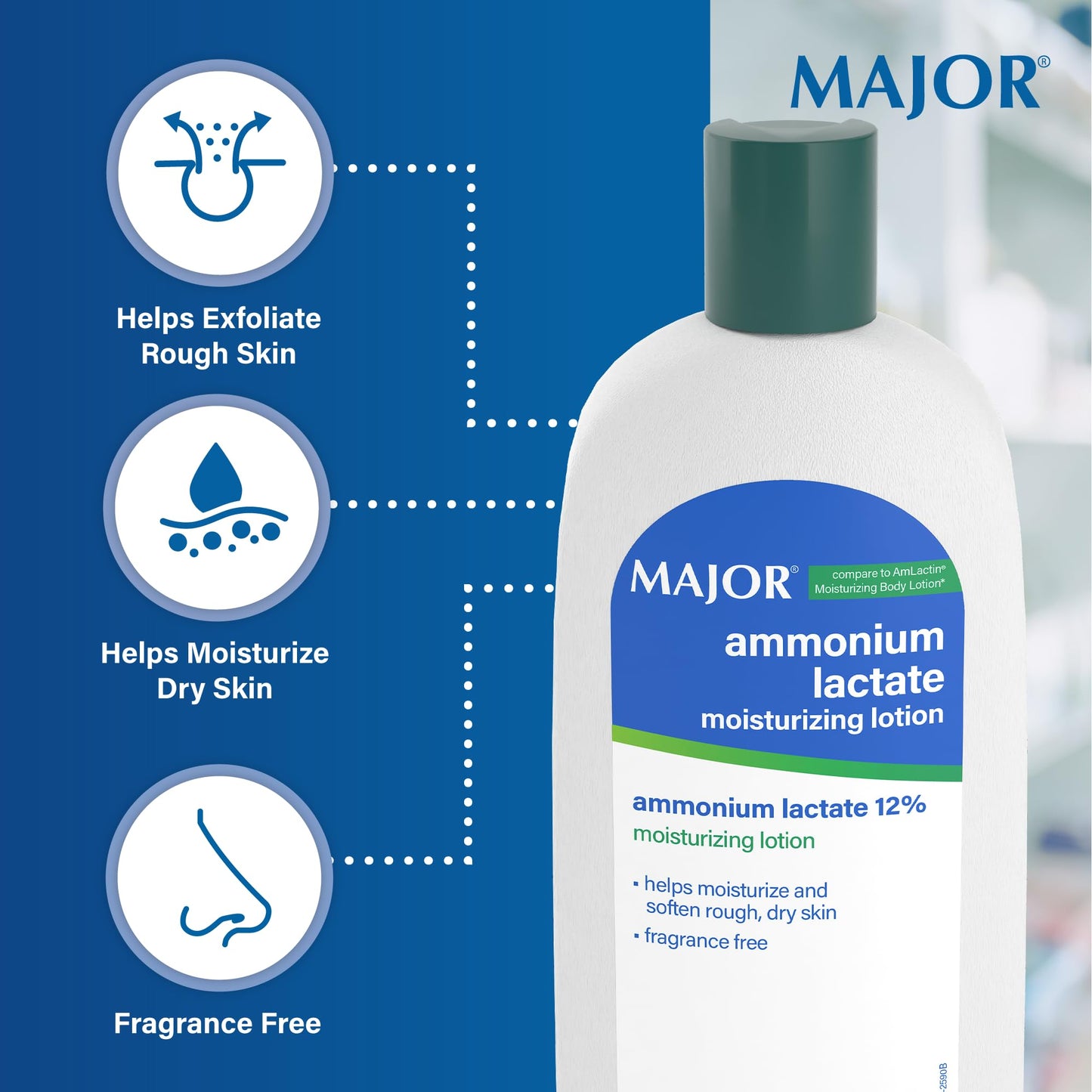 Major Ammonium Lactate 12% Moisturizing Lotion - Lactic Acid Lotion - Helps Moisturize and Soften Rough, Dry Skin - Daily Body Lotion - Fragrance-Free - 14 Oz (2 Pack)