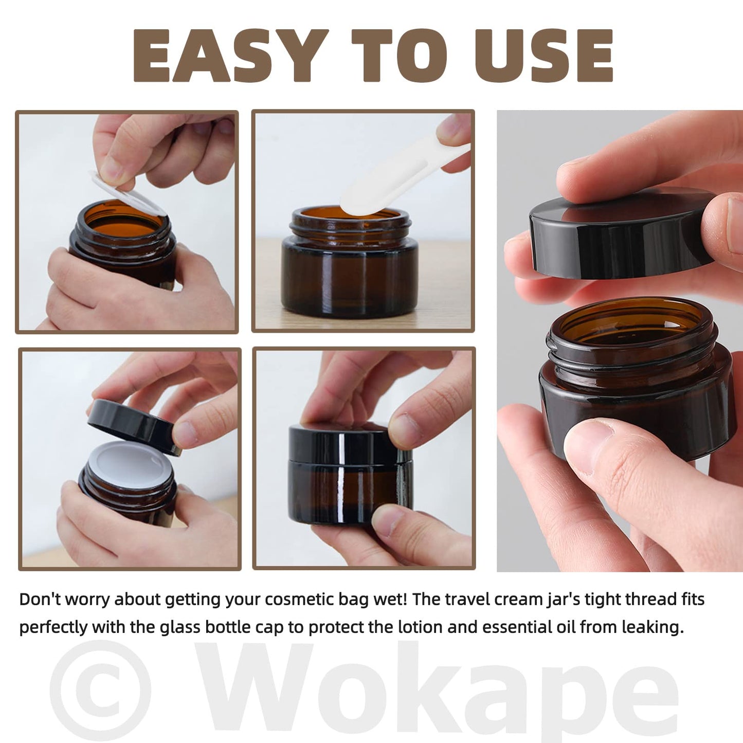 Wokape 20 Pack 0.5oz/ 15ml Amber Glass Jars with Liner Lids Spatulas, Round Travel Containers for Ointments Lotion Creams Sample Pack