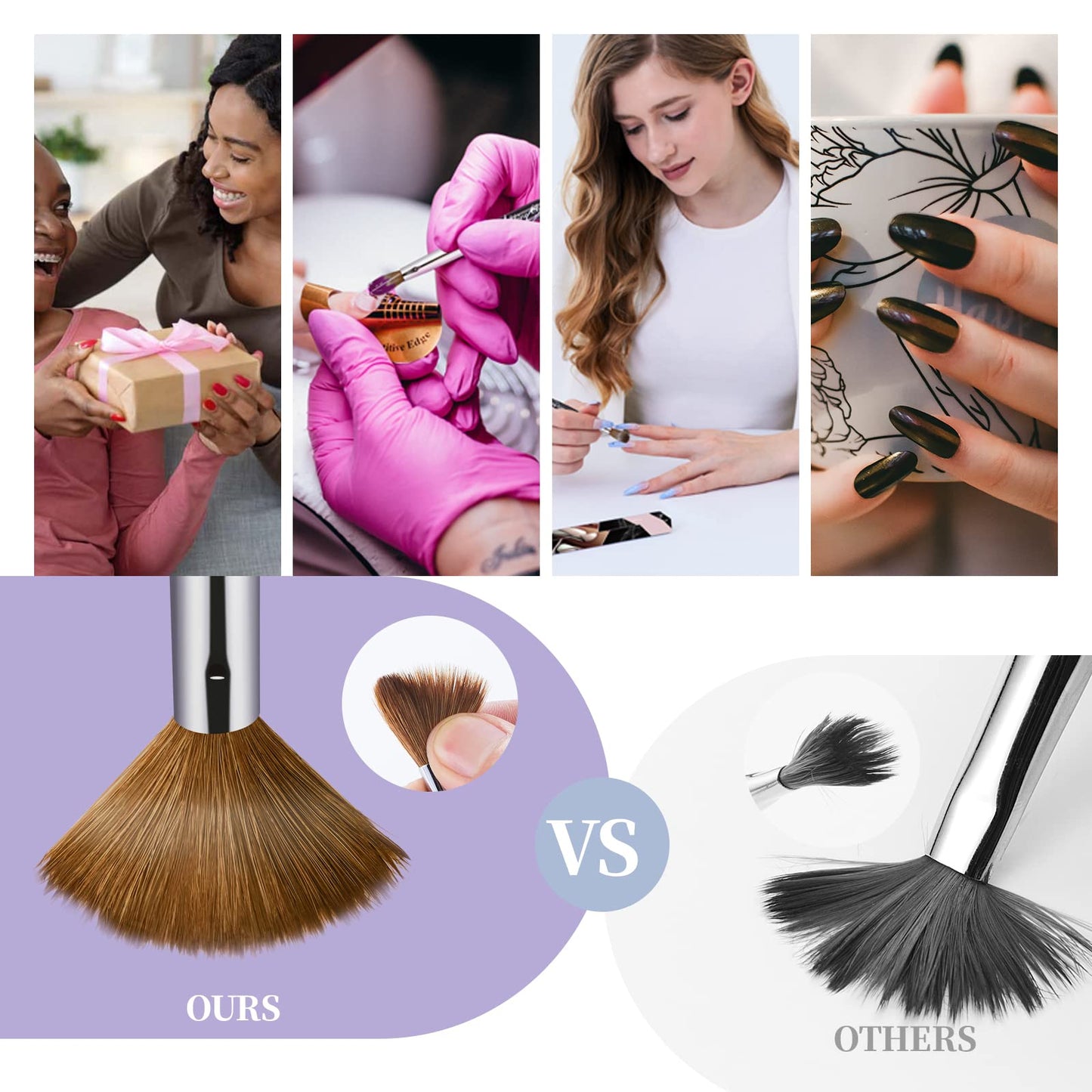 Shine Chance 2Pcs Acrylic Nail Art Brushes Size 8 10, 100% Pure Kolinsky Hair Oval Nail Brush for Acrylic Application, Professional Nail Extension Manicure Tool Striping Nail Drawing Pen for Home