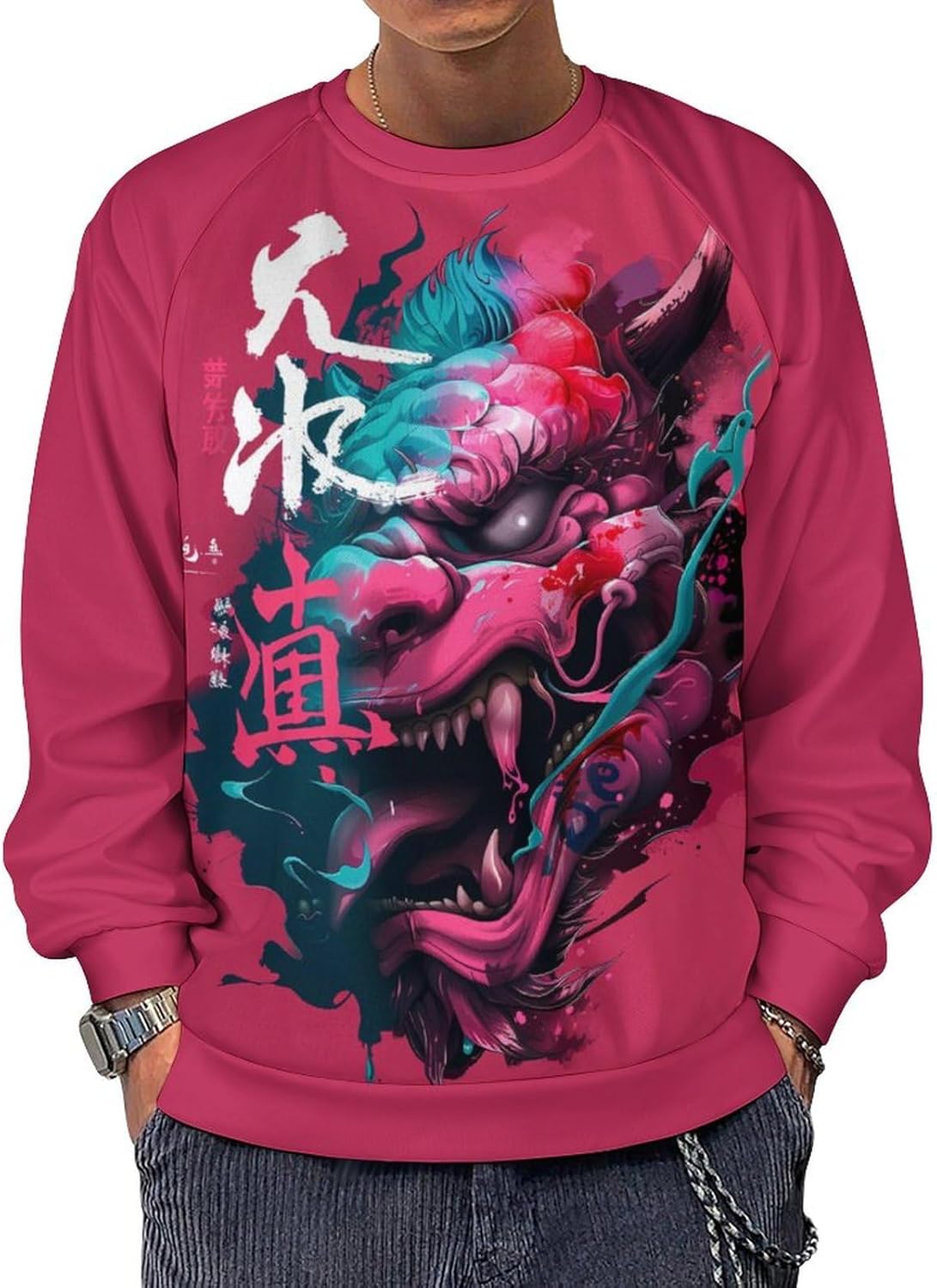 Japanese Art Dragon Print Hoodie for Men - Y2K Retro Long Sleeve Streetwear Sweatshirt | Cool Workout Style