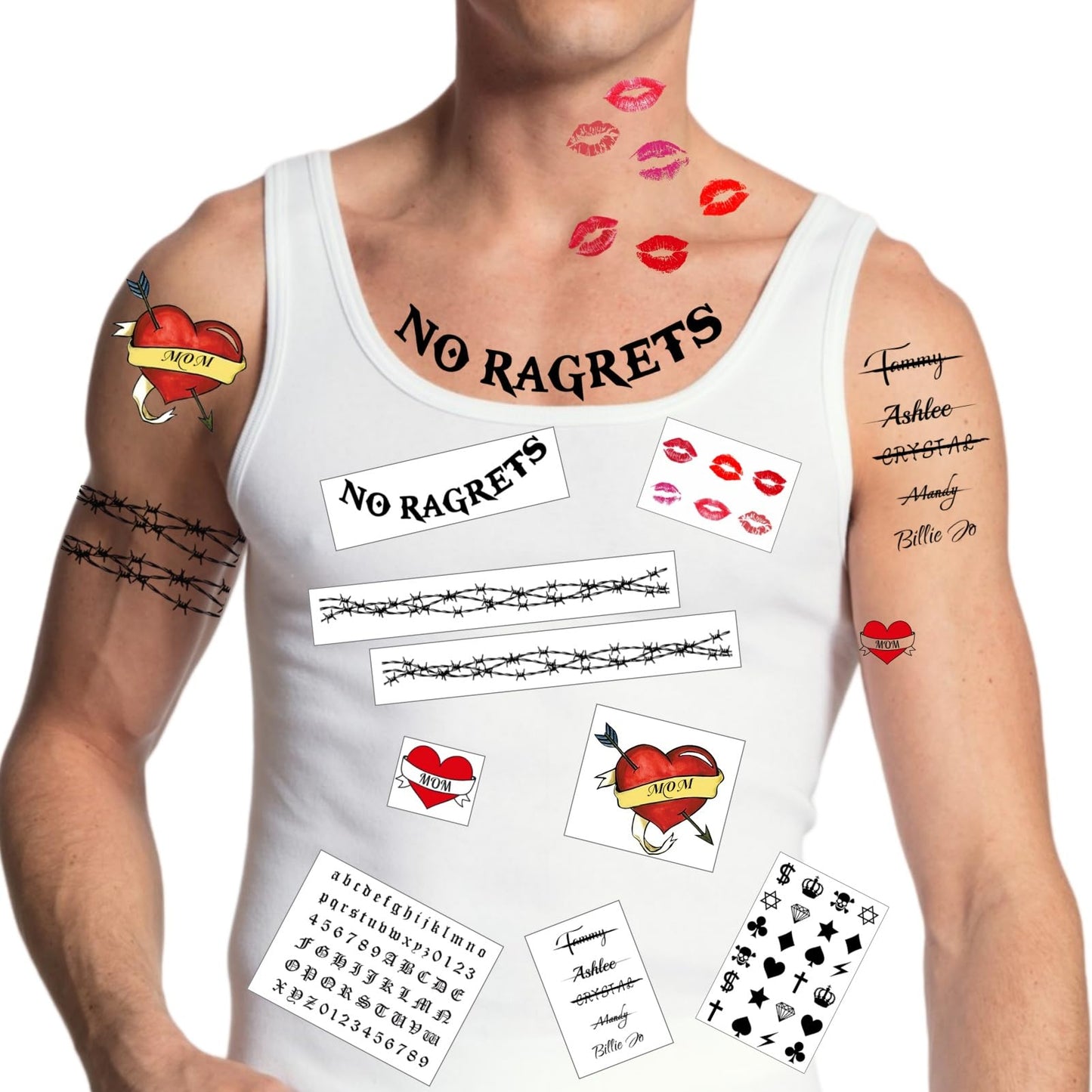 White Trash Temporary Tattoos for Adults – Funny Fake Tattoos for Halloween & Costume Parties – Hillbilly, Trashy Party Attire – Easy to Apply, Waterproof & Long-Lasting (9 Sheets)