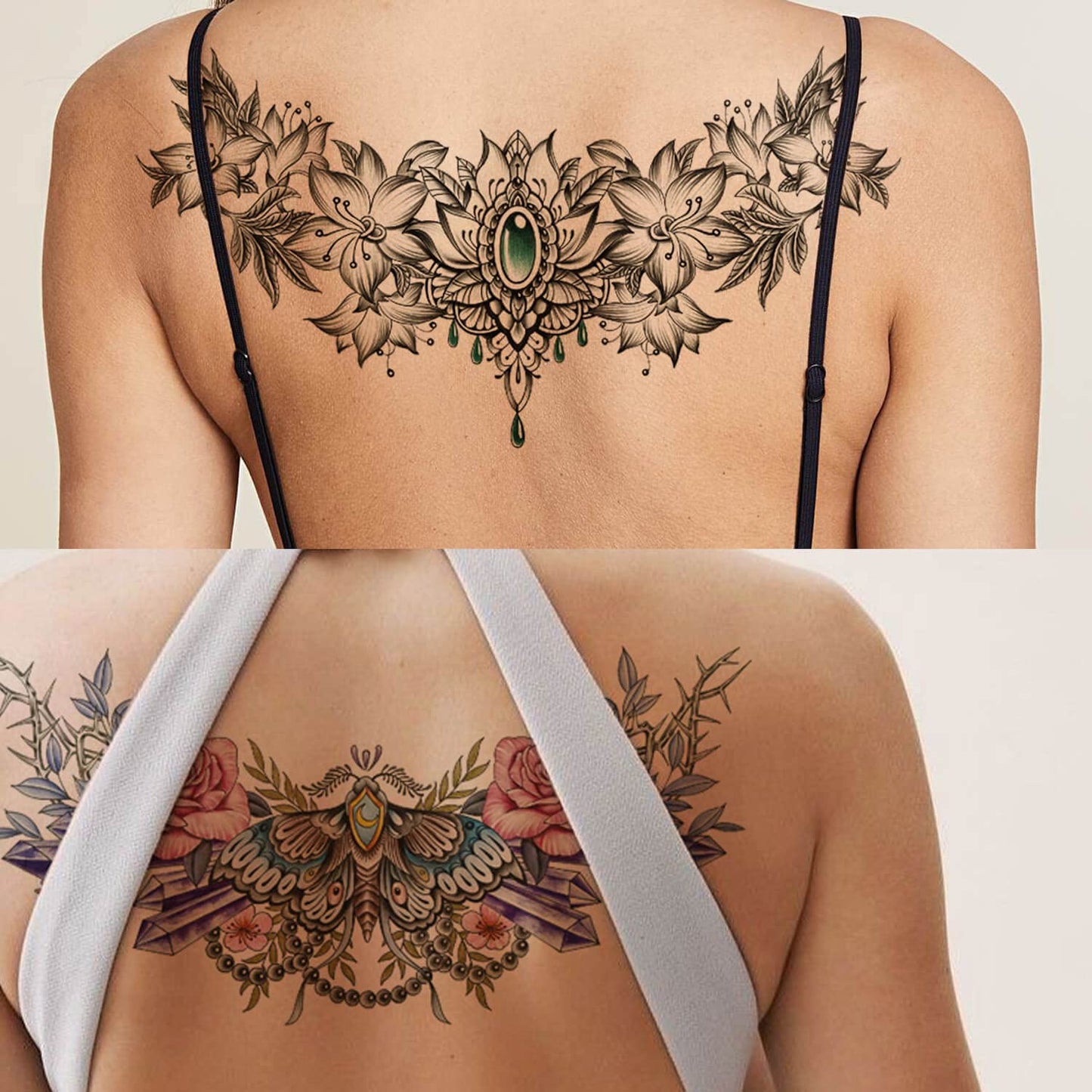 THAPOR Floral Temporary Tattoo for Women, 8-Pack 7.5inx12.5in Large Realistic Flower Tattoos Stickers, Long-lasting Horizontal Fake Tattoos, Makeup for Girls Chest Back Underboob Waist Body