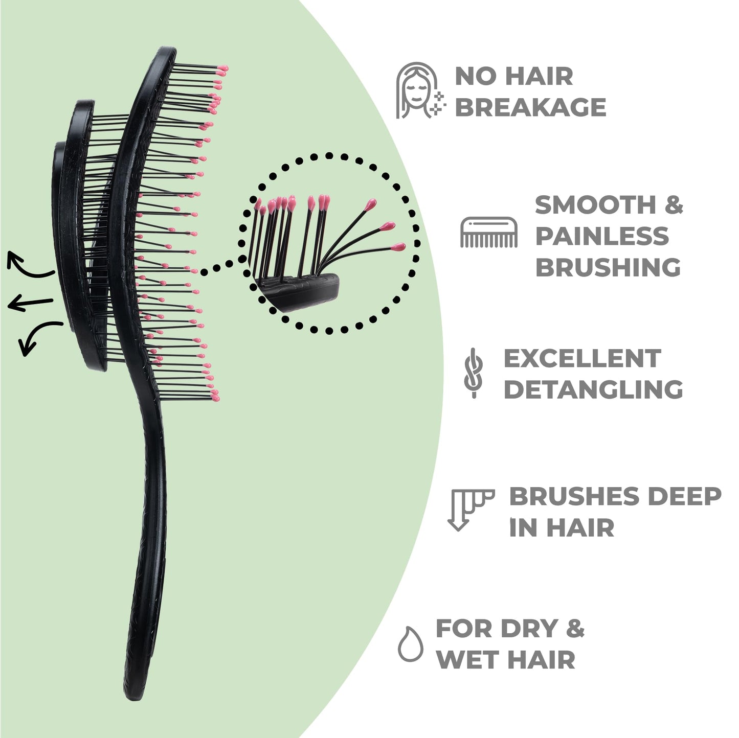Ninabella Spiral Hairbrush - Detangle Hair Brush - For Brushing Wet or Blow Dry Hair - Detangler Vent Brush - Black with Pink